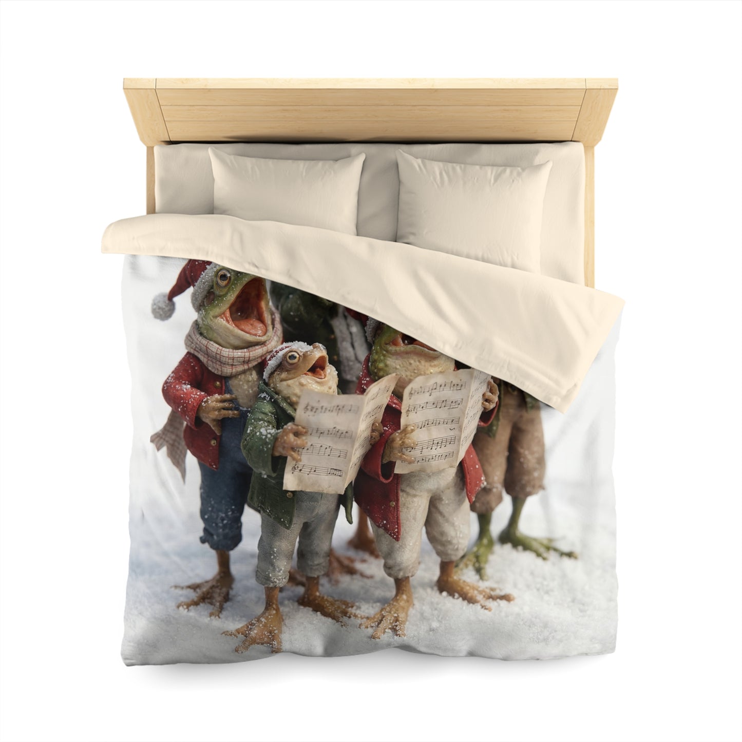 Frogs in Snow Choir Microfiber Duvet Cover – Winter Carolers in Frosty Harmony