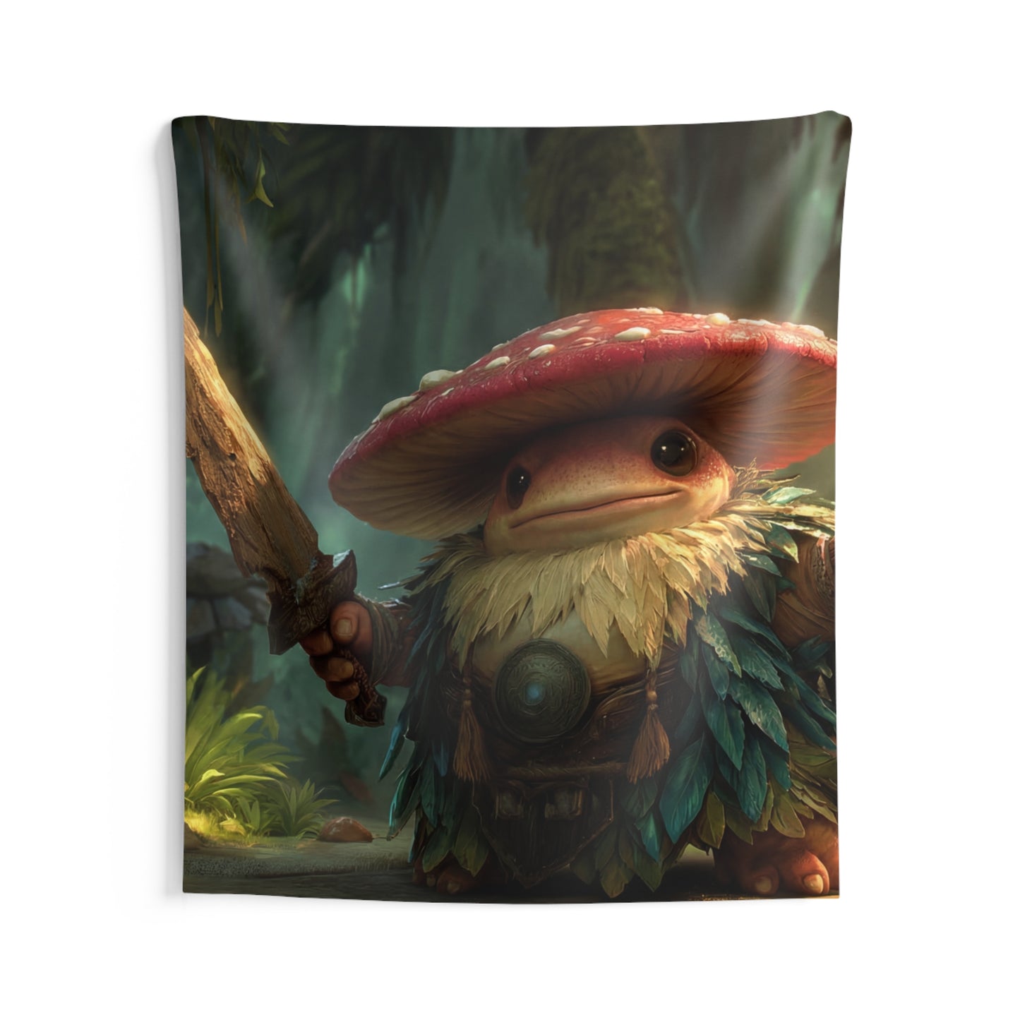 Mushroom Knight Indoor Wall Tapestries – Sunlit Jungle Sentinel