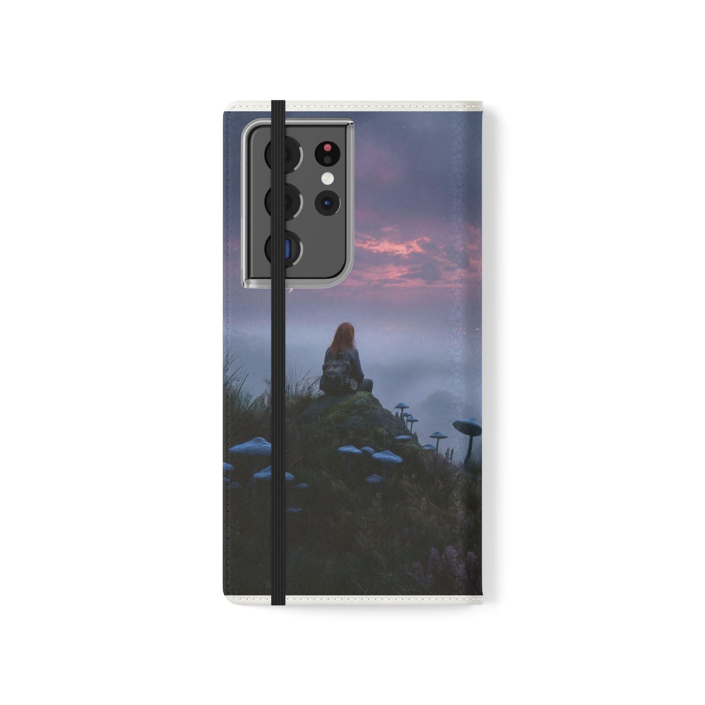 Misty Hilltop Flip Cases – Red-Haired Wanderer at Twilight