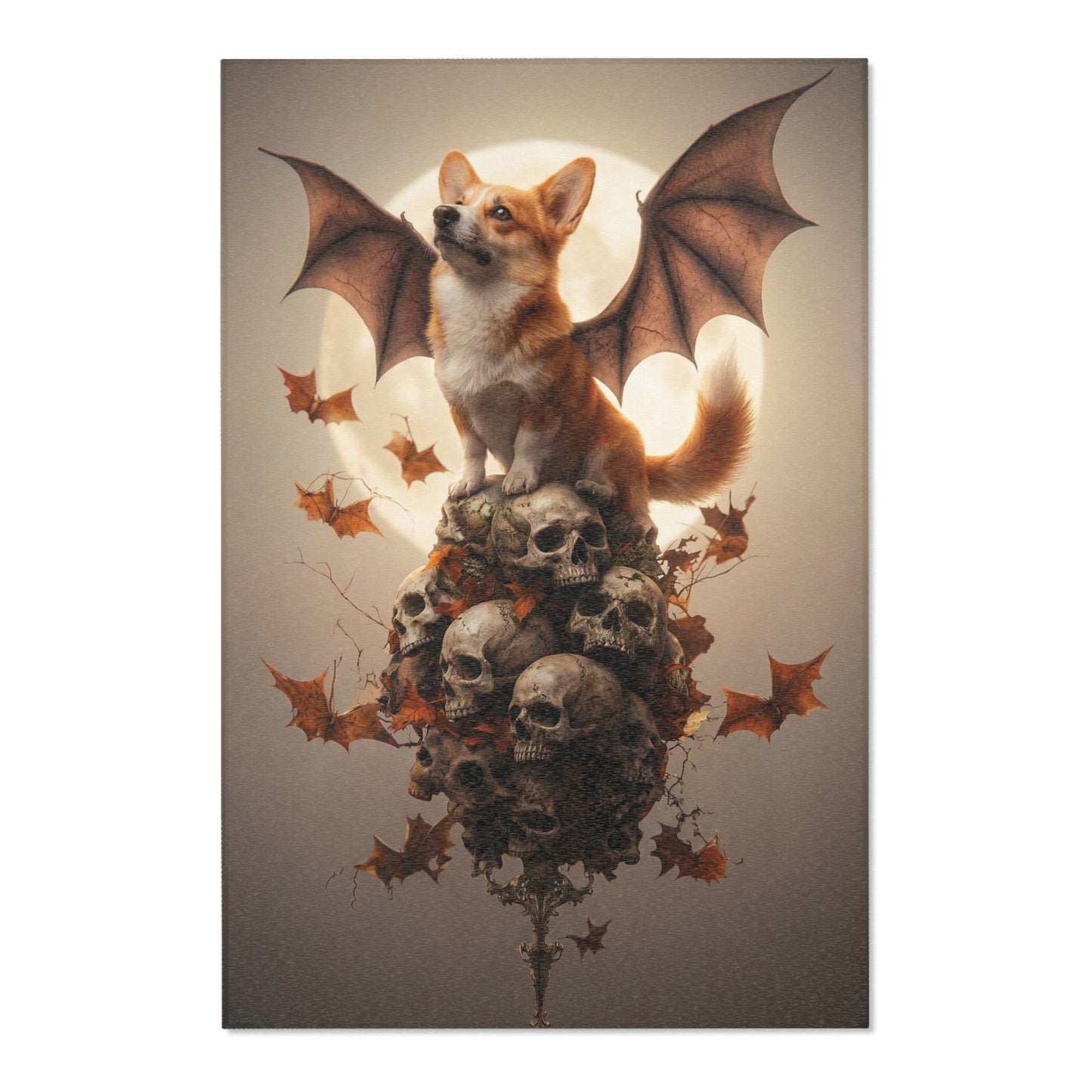 Batwing Corgi Area Rug – Moonlit Skull Throne Fantasy