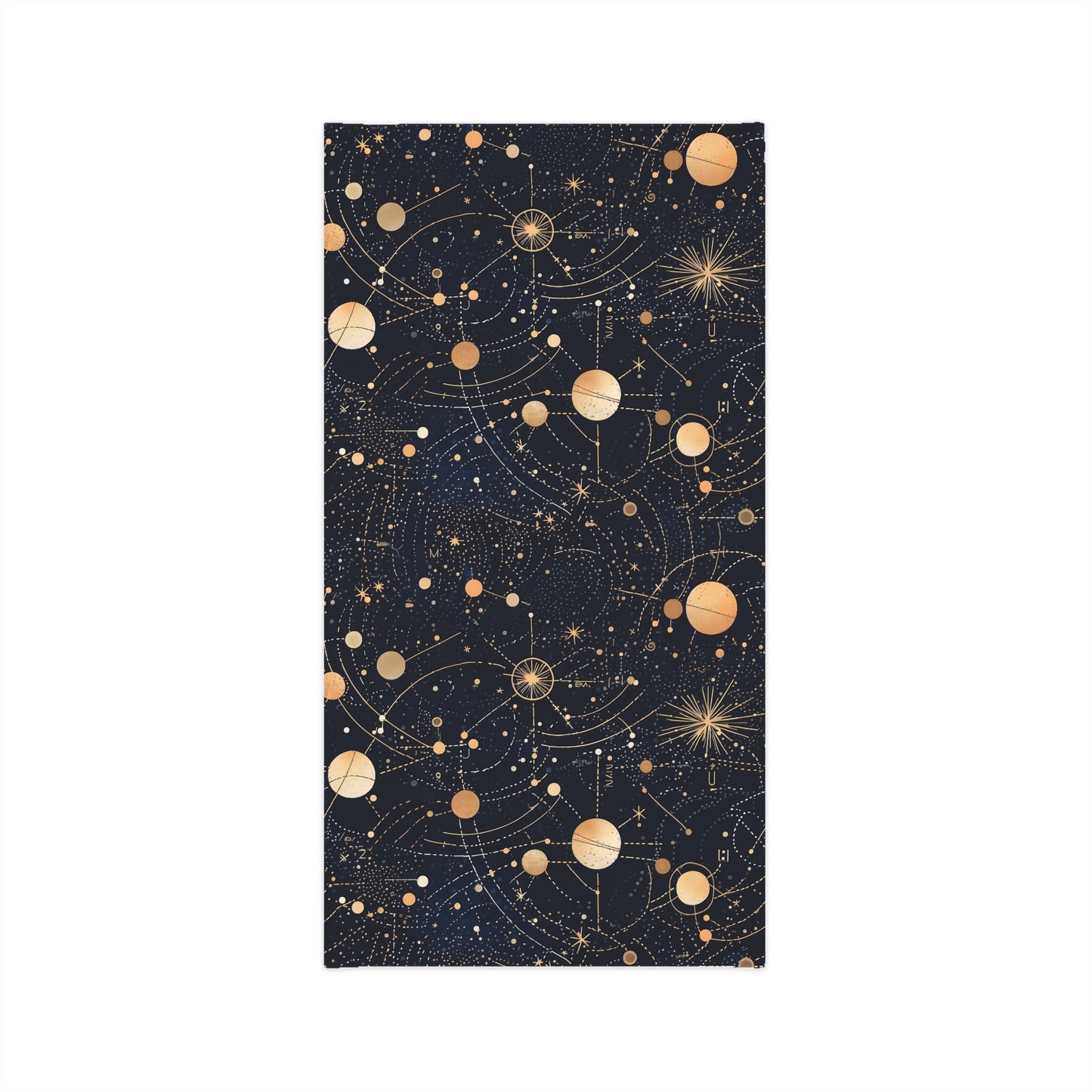 "A detailed star map pattern with constellations interconnected by delicate lines, using a color palette of deep indigo, midnight blue, and accents of silver and gold." - Lightweight Neck Gaiter