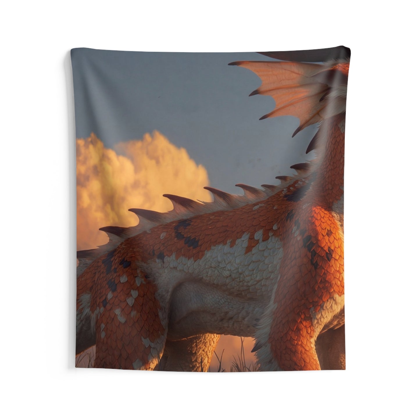 Sunset Sentinel Dragon Indoor Wall Tapestries – Warm Amber Dawn Guardian