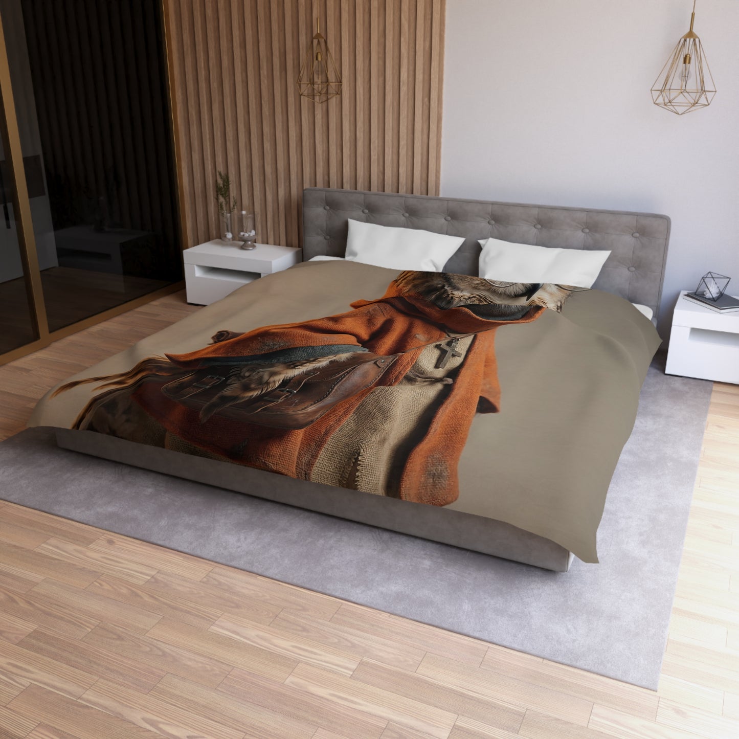 Owl Sage Microfiber Duvet Cover – Warm Ember Wisdom