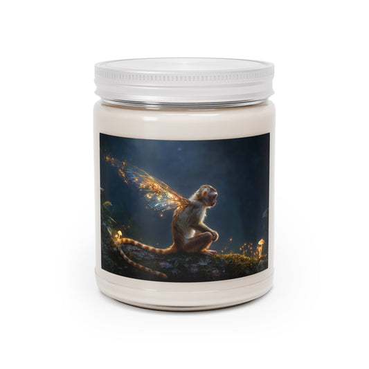 Whispering Forest Monkey Scented Soy Candles with White Lid, 9oz – Golden Winged Guardian of the Night