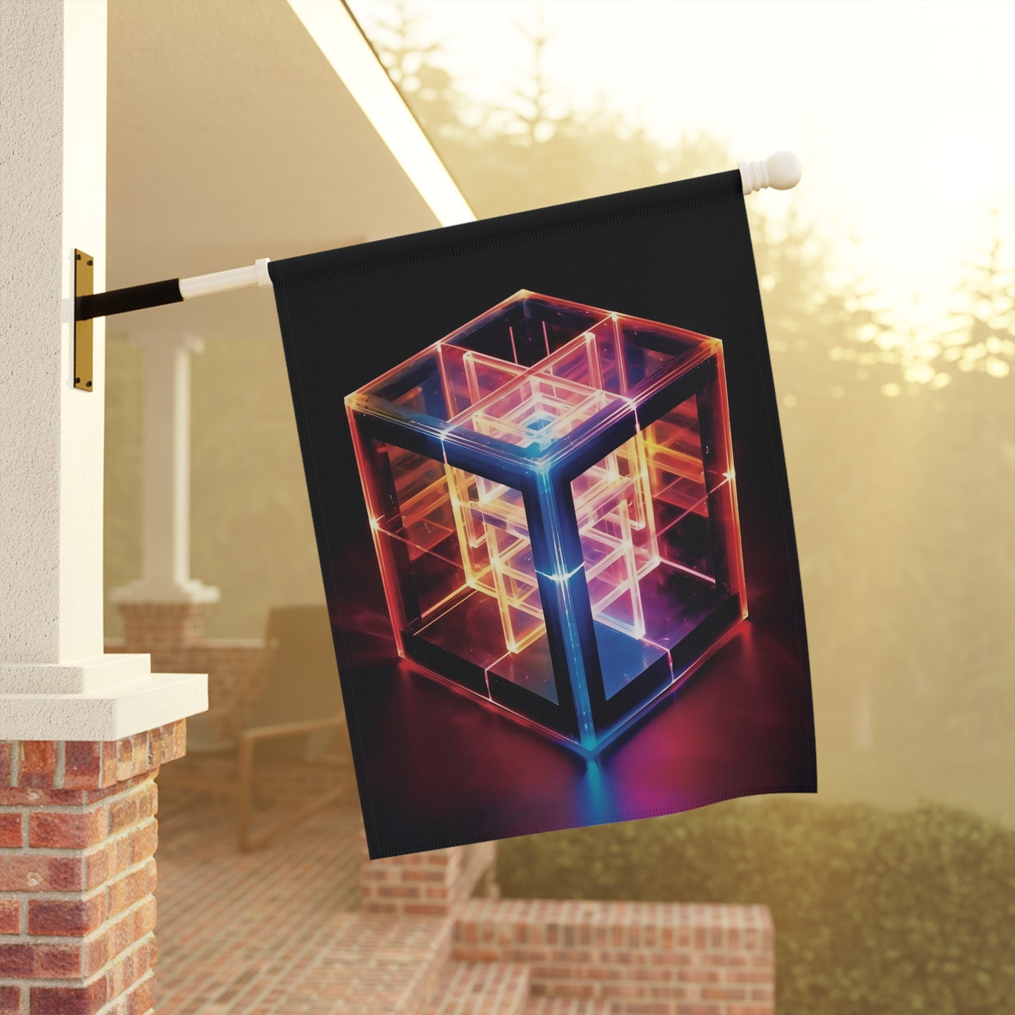 this is a tesseract, this is a hypercube, a three dimensional representation of a four dimensional object, larger on the inside than it is on the outside - Garden & House Banner