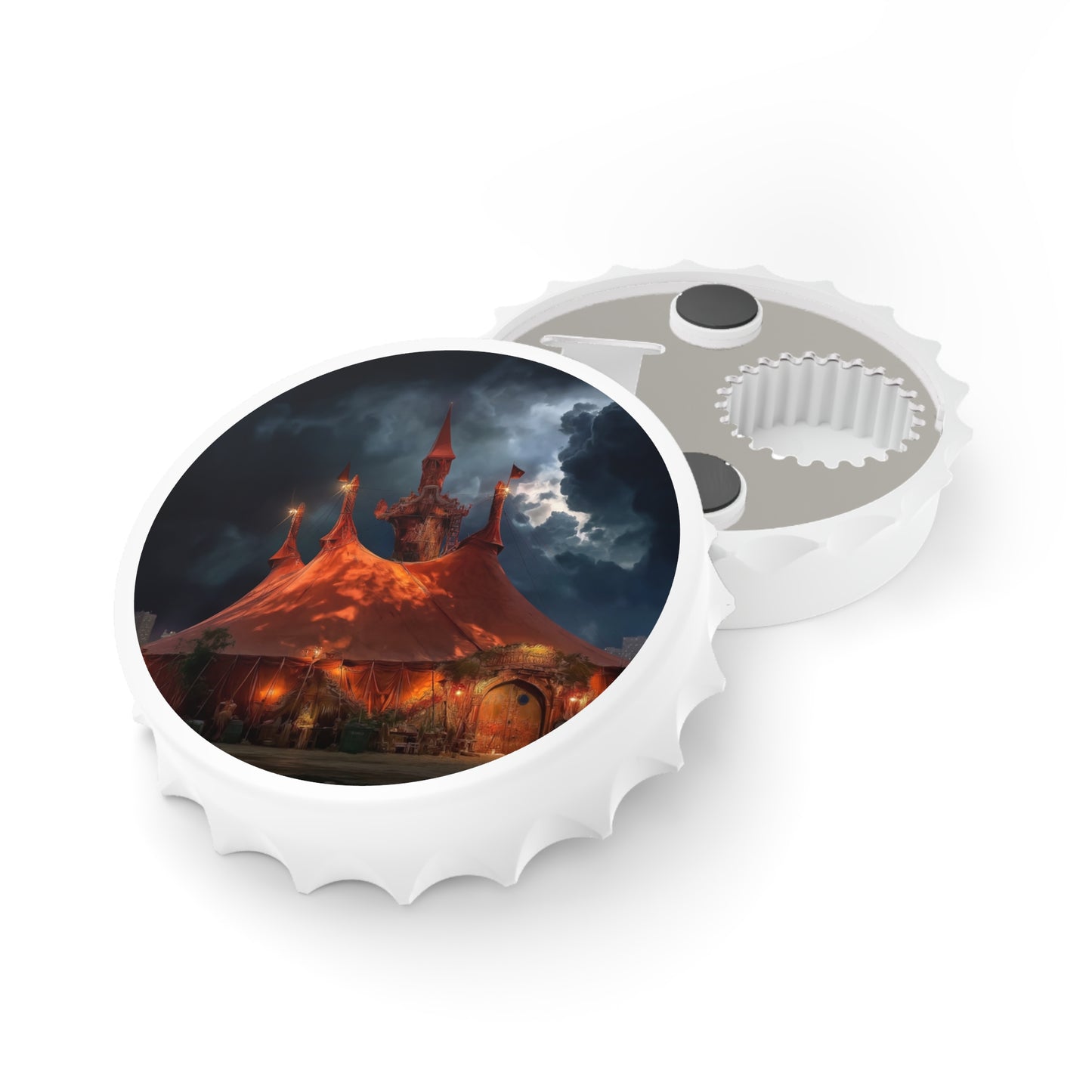 Crimson Circus Tent Bottle Opener – Midnight Carnival Dreamscape