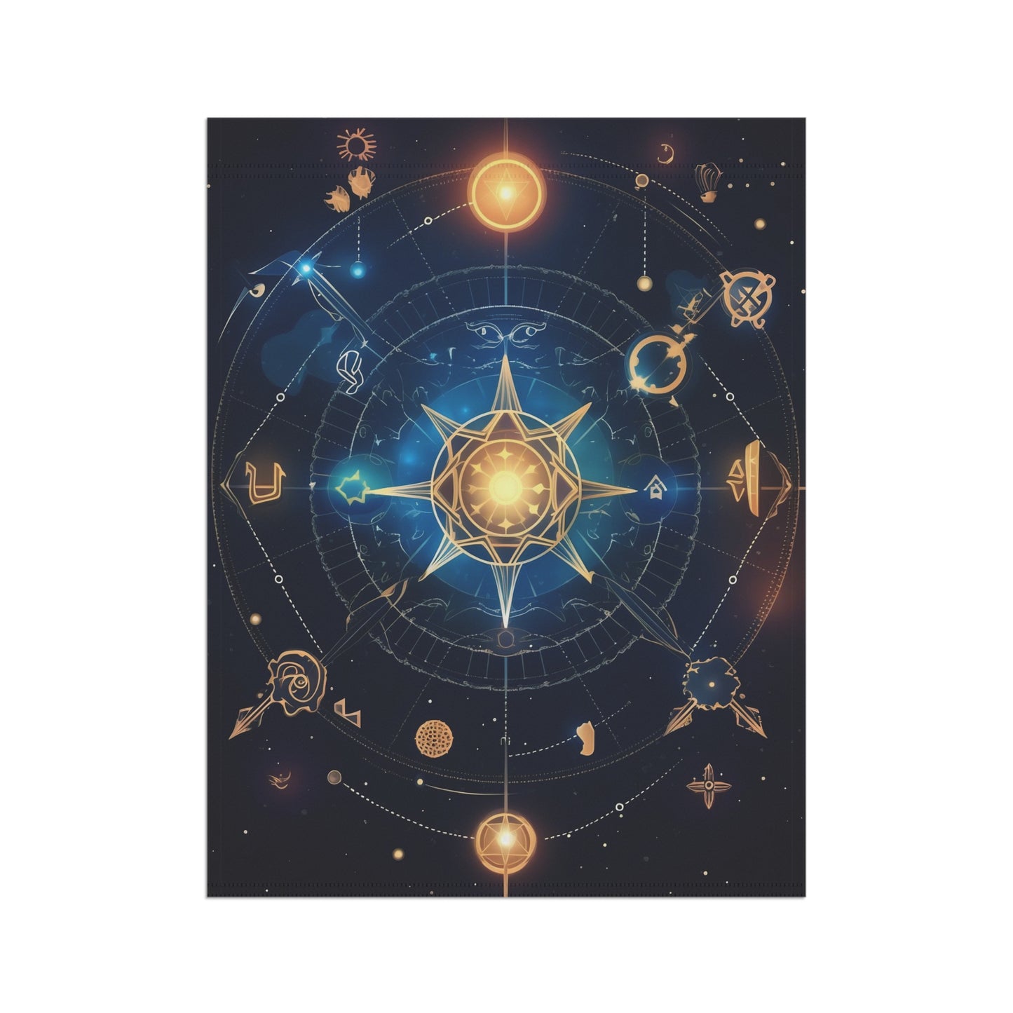 8K, high resolution detailed vector illustration poster, stars, celestial symbols, glowing accents - Garden & House Banner