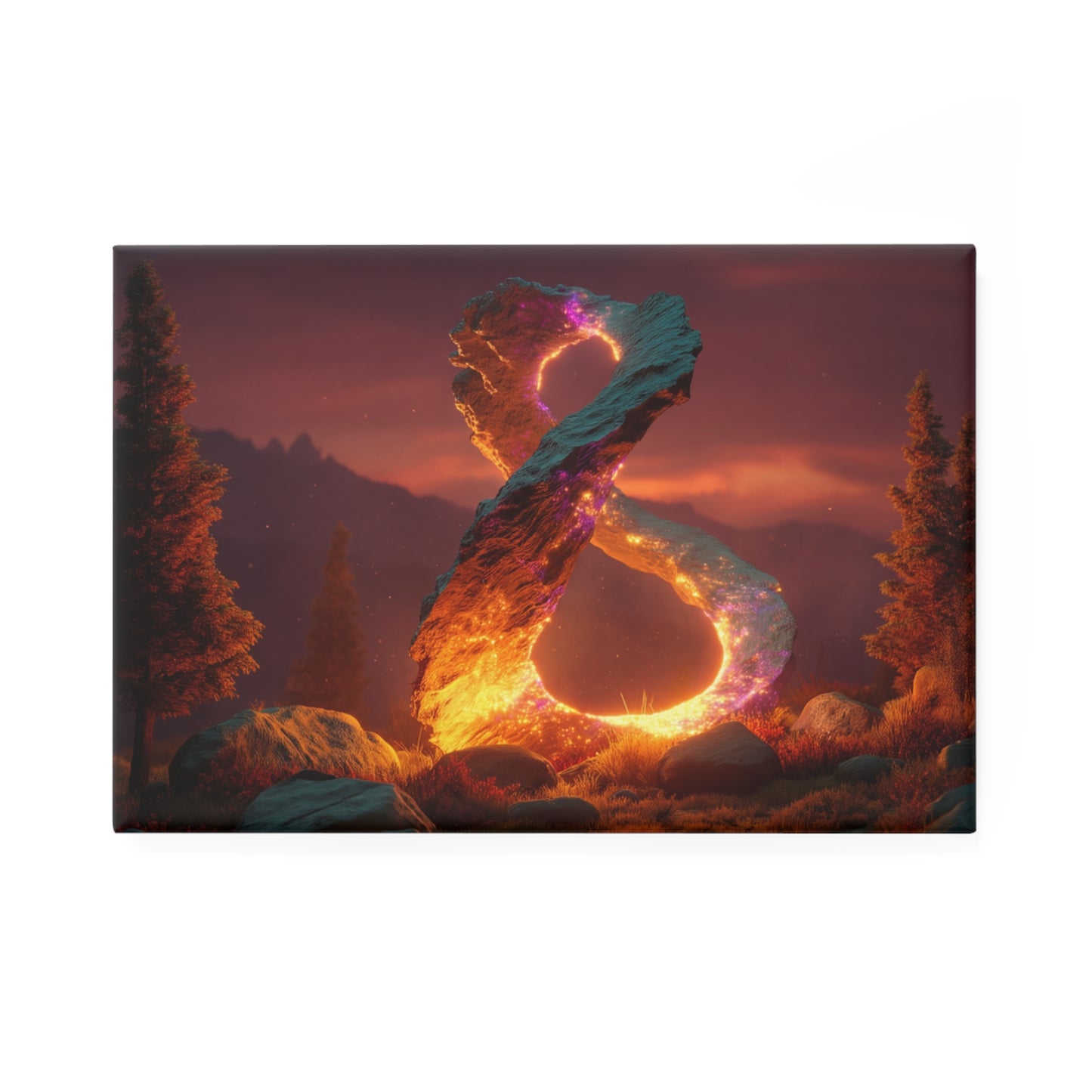 Celestial Infinity Stone Button Magnet, Rectangle (1 & 10 pcs) – Glowing Portal in Twilight Mountain Pass