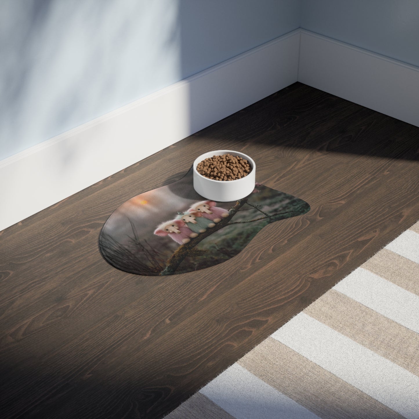 Mossy Branch Elephant Trio – Gentle Forest Guardians Pet Feeding Mats
