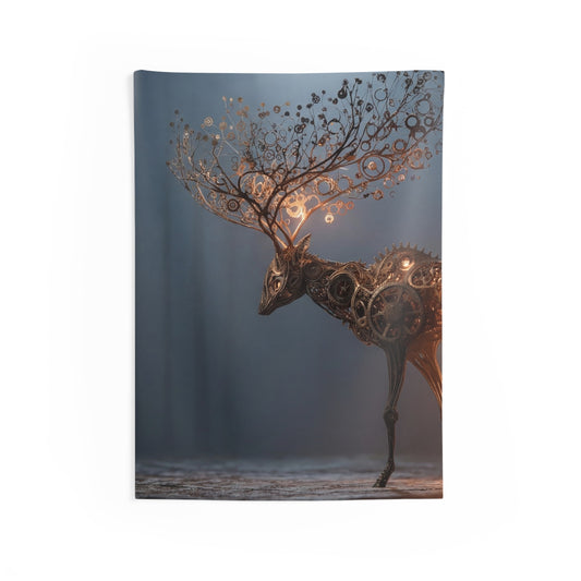 Clockwork Stag Indoor Wall Tapestries – Whispers of the Mechanical Forest