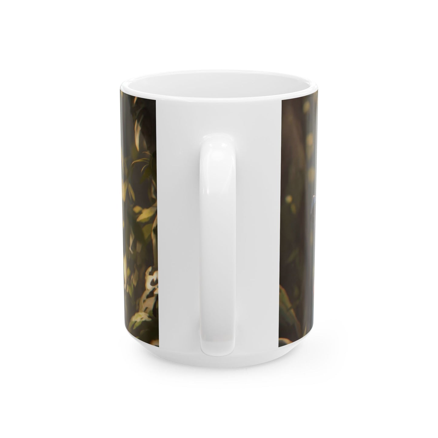 Elf Warrior with Dragon Companion Ceramic Mug – Sunlit Forest Sentinel