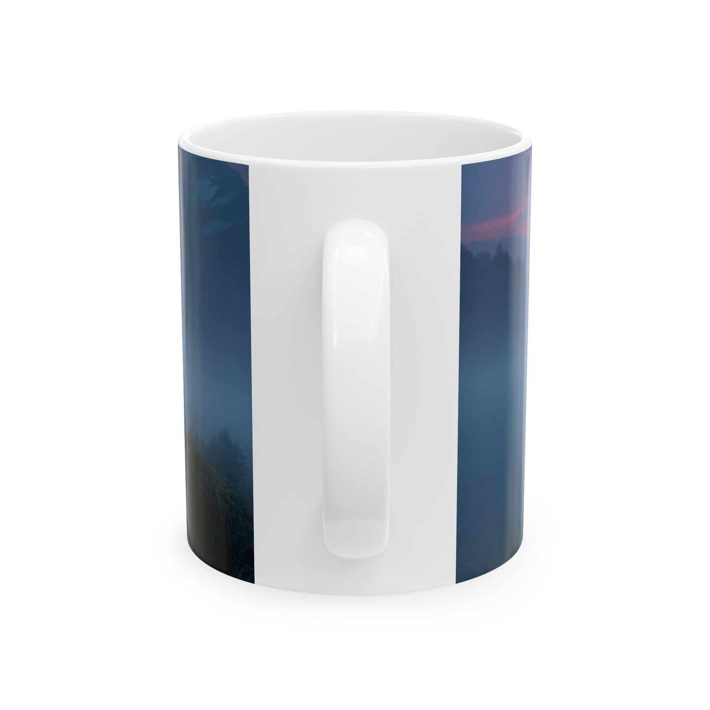 Warrior and Dragon Sunset Mug – Twilight Vigil on the Mountain Ridge