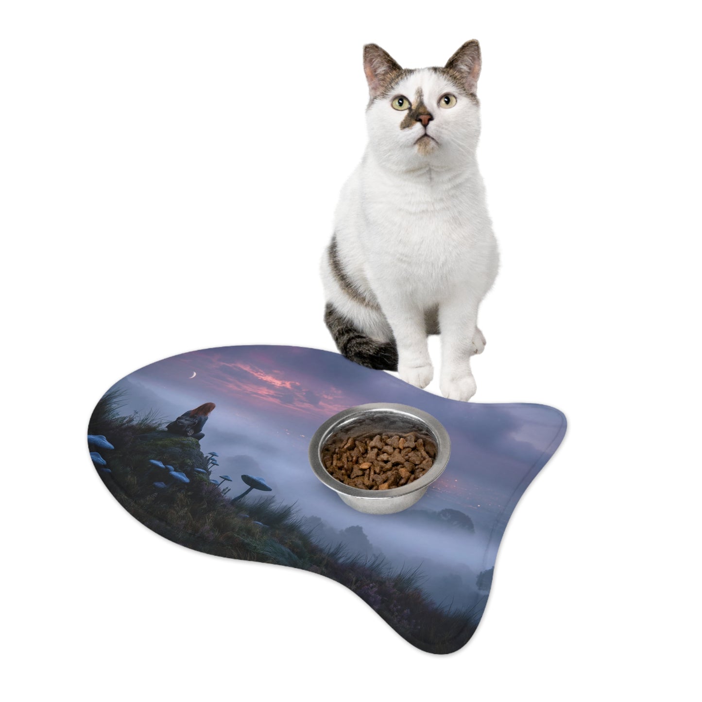 Moonlit Mycophile Pet Feeding Mats – Twilight Grove with Giant Mushrooms
