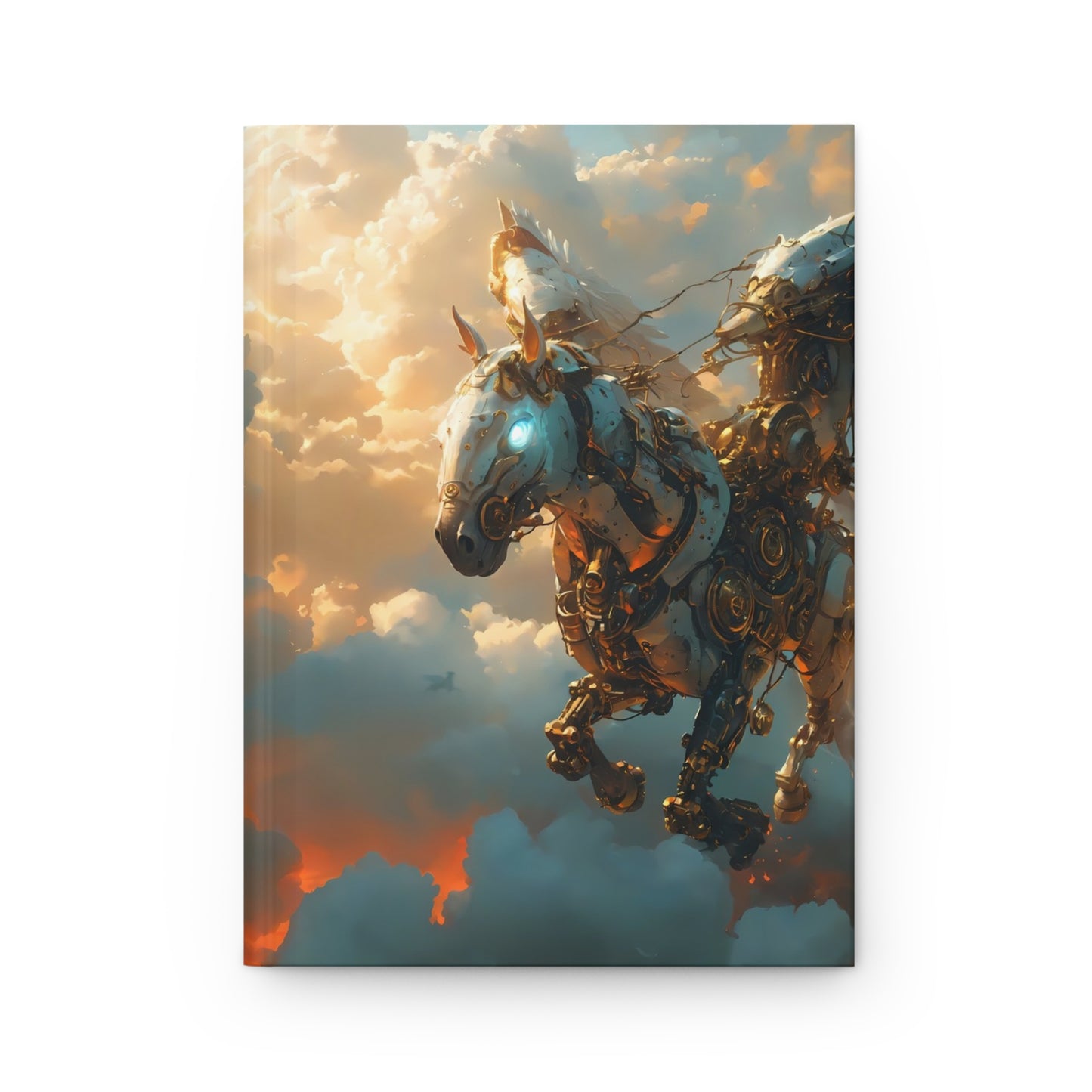 Steampunk Pegasus Hardcover Journal Matte – Skyward Flight Through Golden Clouds