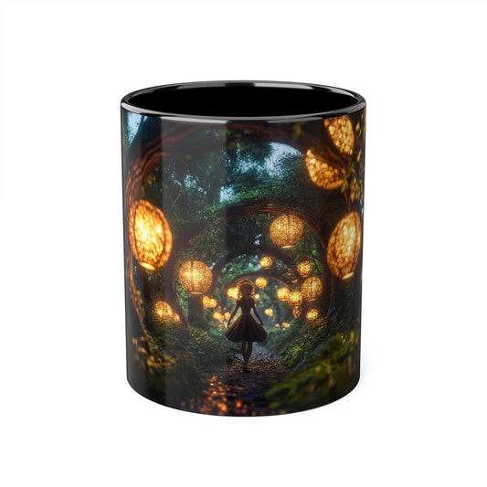 Lantern Grove Accent Mugs, 11oz – Girl Walking Through Bioluminescent Tunnel