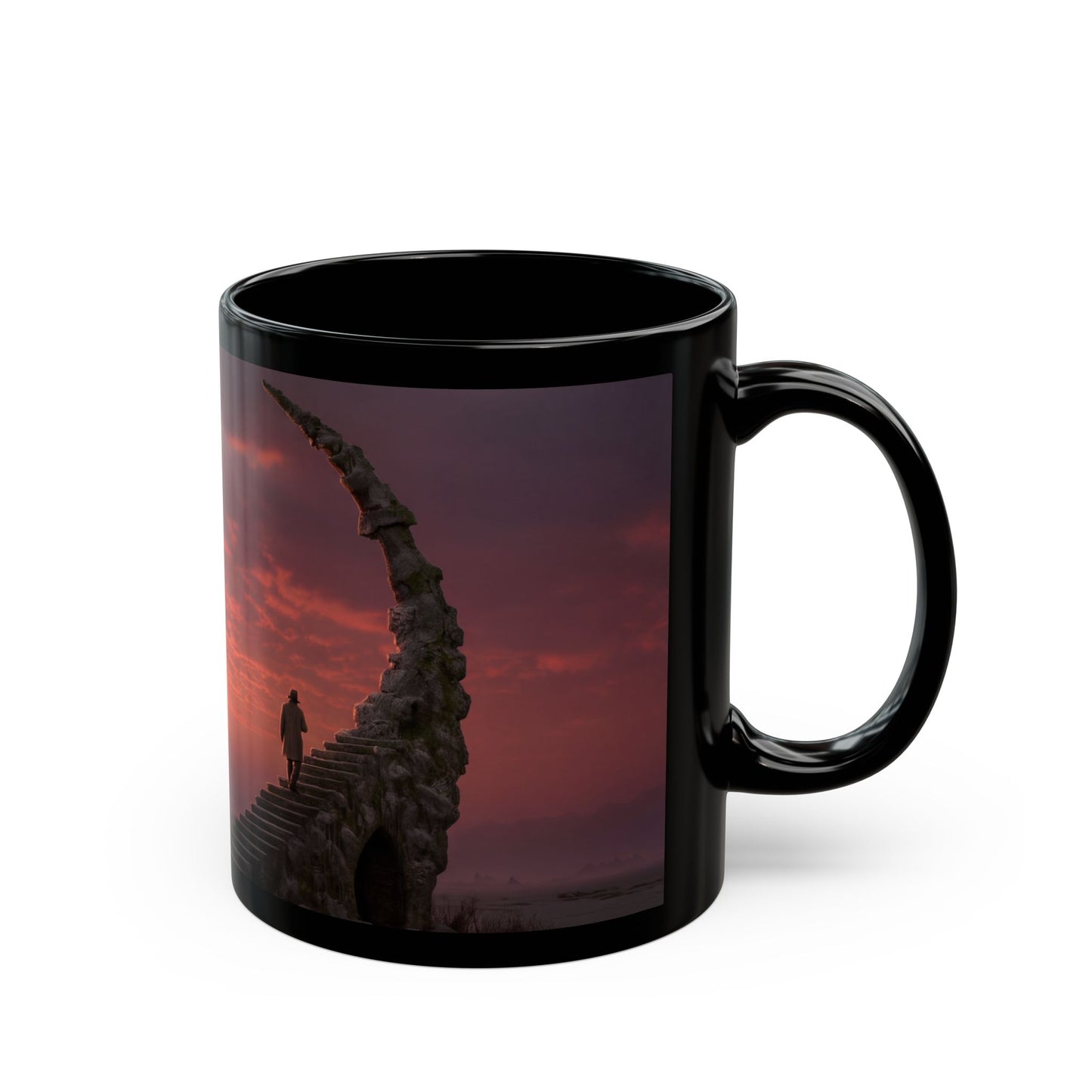 Lone Traveler Stairway Mug – Crimson Twilight Ascension