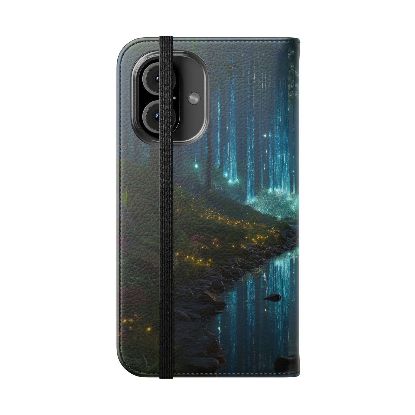 Bioluminescent Forest Flip Cases – Cyan Lightfall Stream Cover