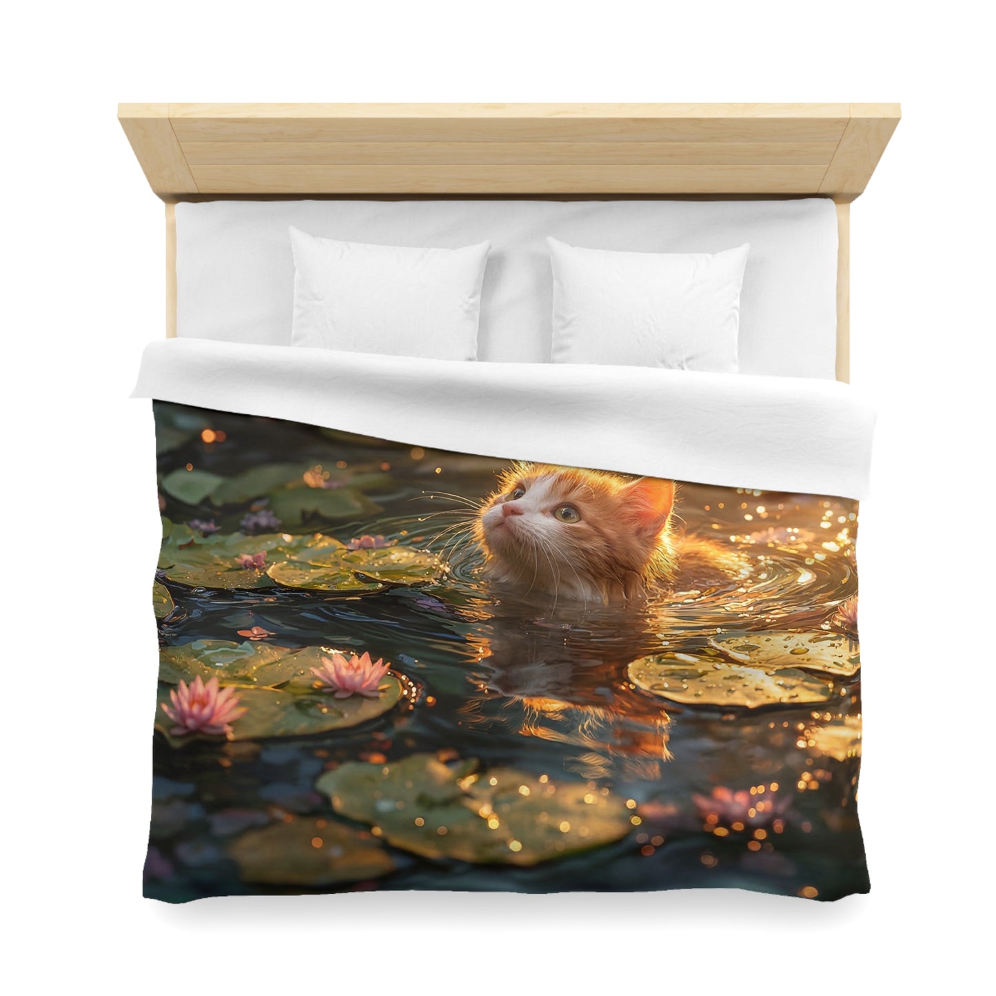 Lotus Pool Kitten Microfiber Duvet Cover – Golden Hour Serenity