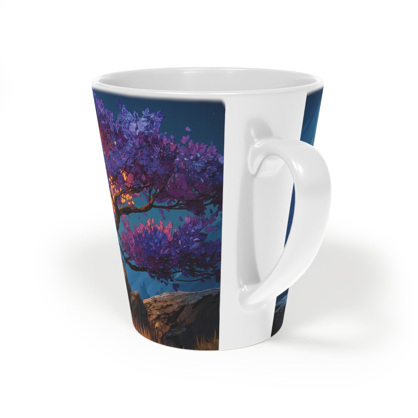 Starlit Twilight Tree Latte Mug – Bioluminescent Forest Glow
