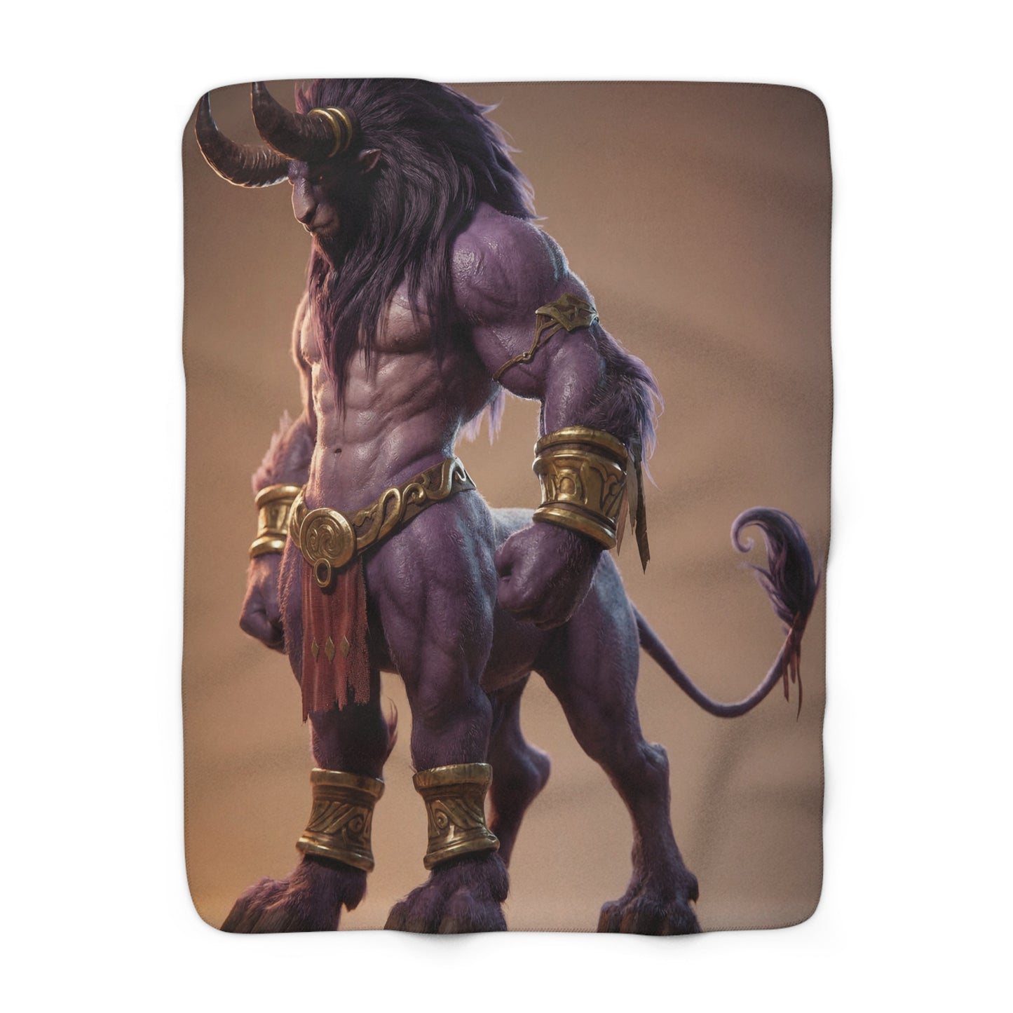 Horned Centaur Sherpa Fleece Blanket – Purple Guardian with Golden Armor