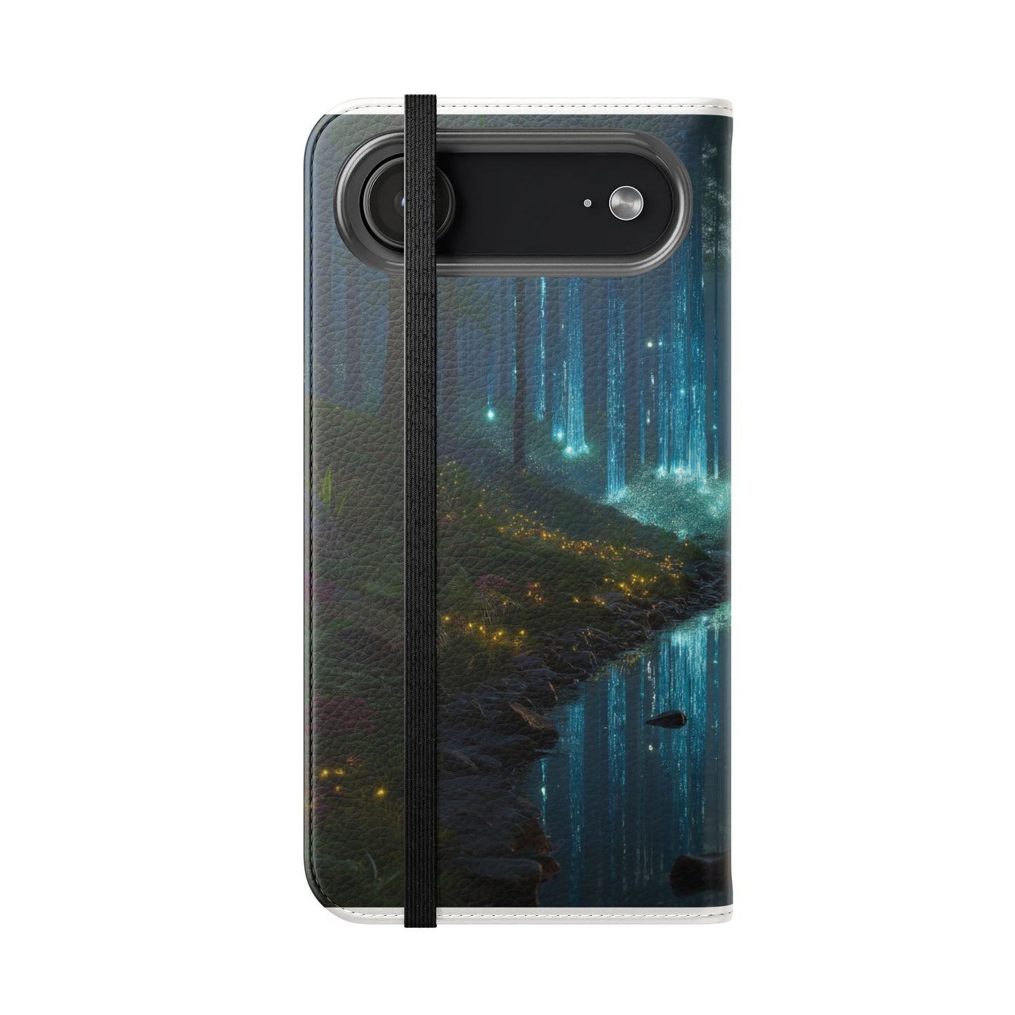 Bioluminescent Forest Flip Cases – Cyan Lightfall Stream Cover