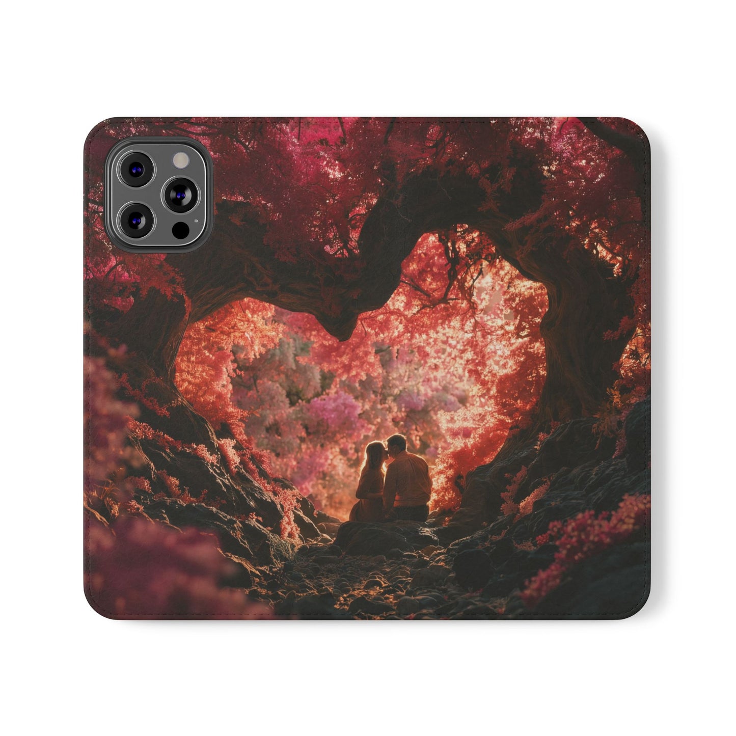 Crimson Arch Flip Cases – Heart-Shaped Canopy Romance