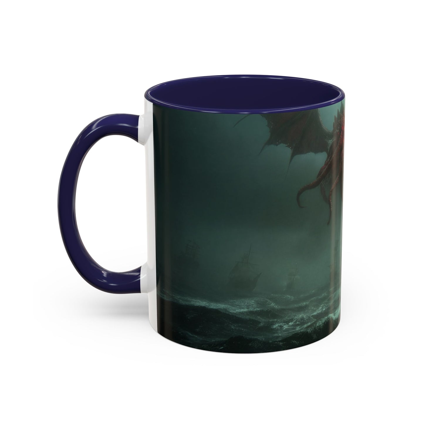 Leviathan Sentinel Accent Coffee Mug (11, 15oz) – Crimson Wyvern Guardian Seascape