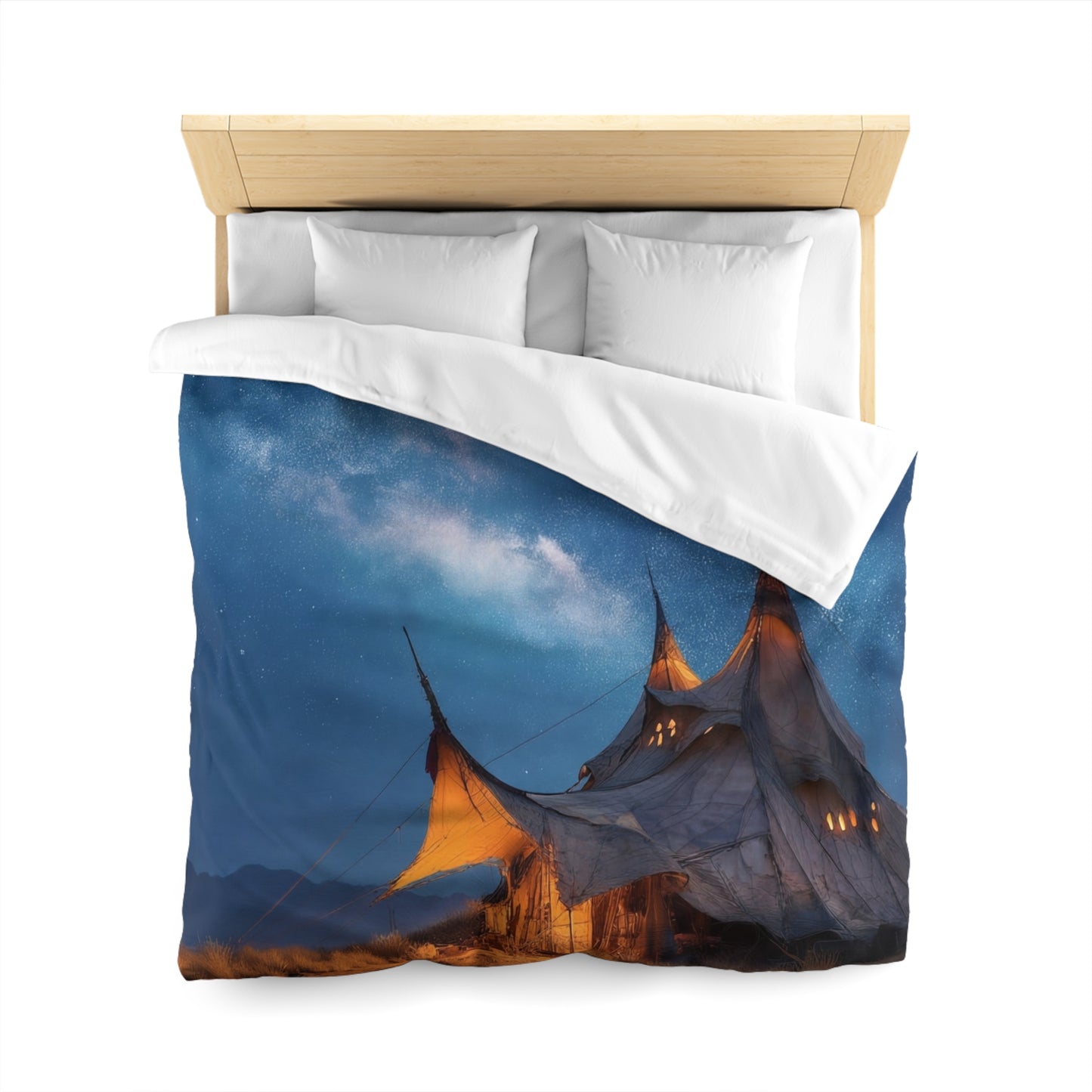 Starlit Nomad Tent Duvet Cover – Milky Way Sanctuary Under Open Skies