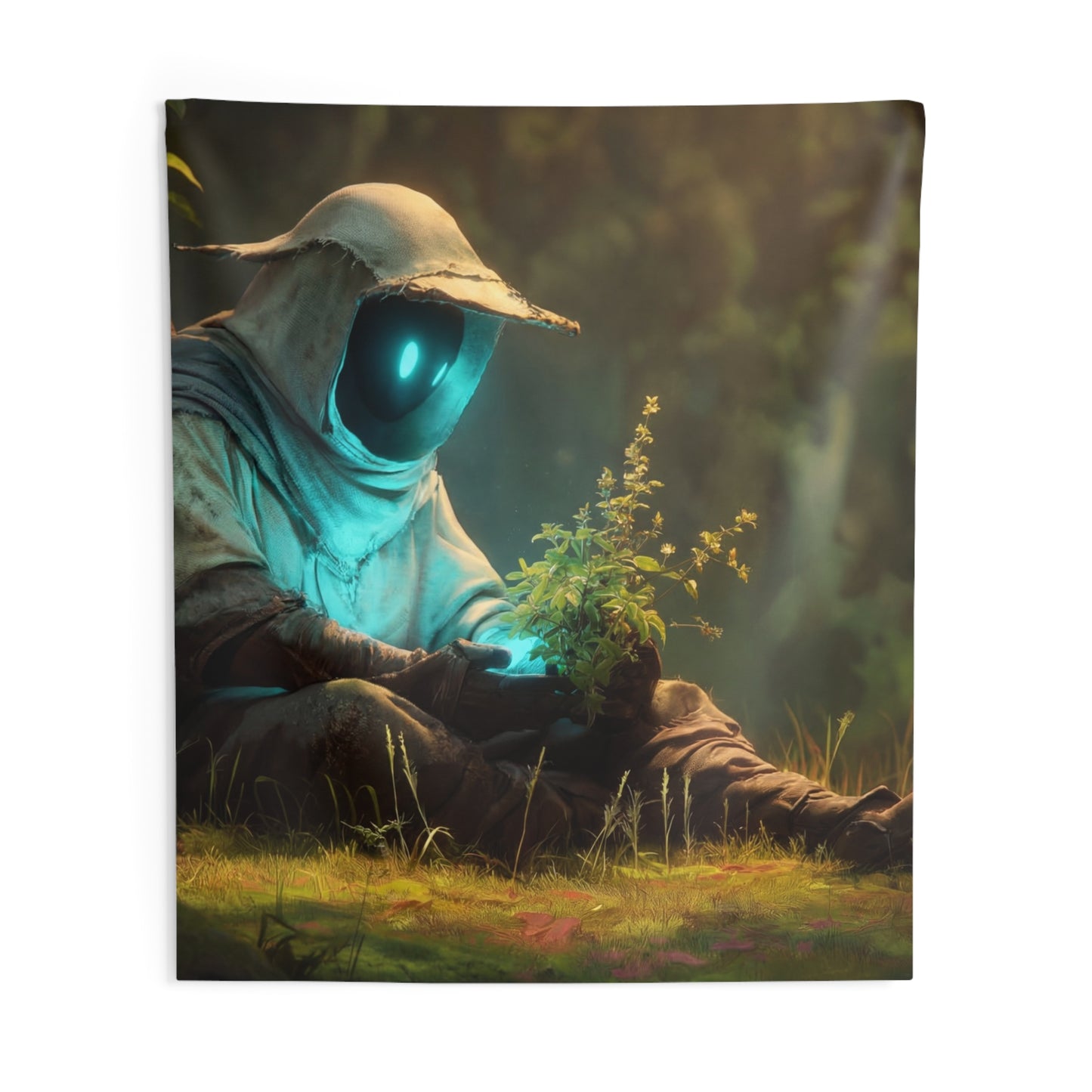 Forest Sentinel Indoor Wall Tapestries – Glowing Eye Guardian in Twilight Grove