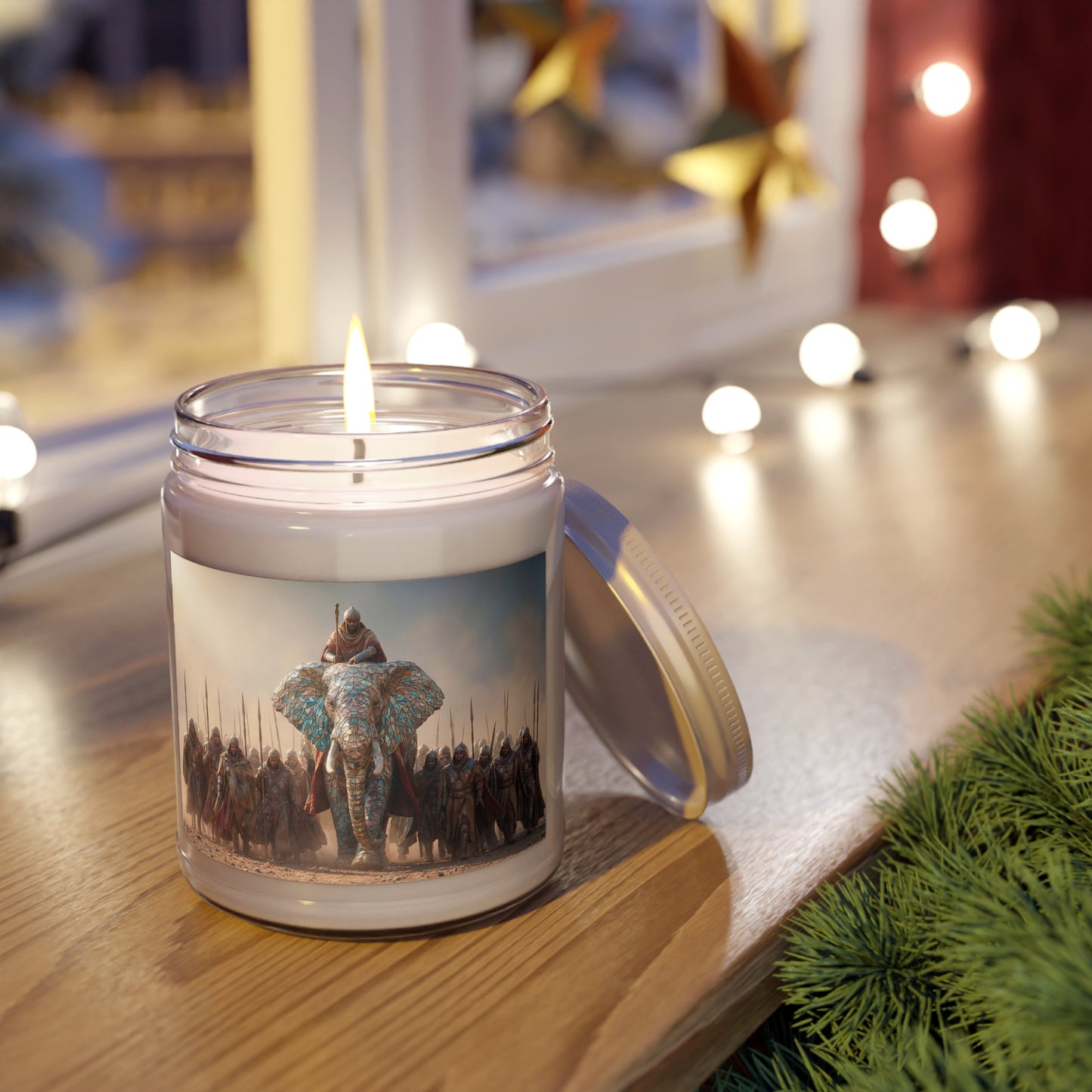 Mosaic War Elephant Scented Soy Candles with White Lid, 9oz – Regal Dust and Ancient March