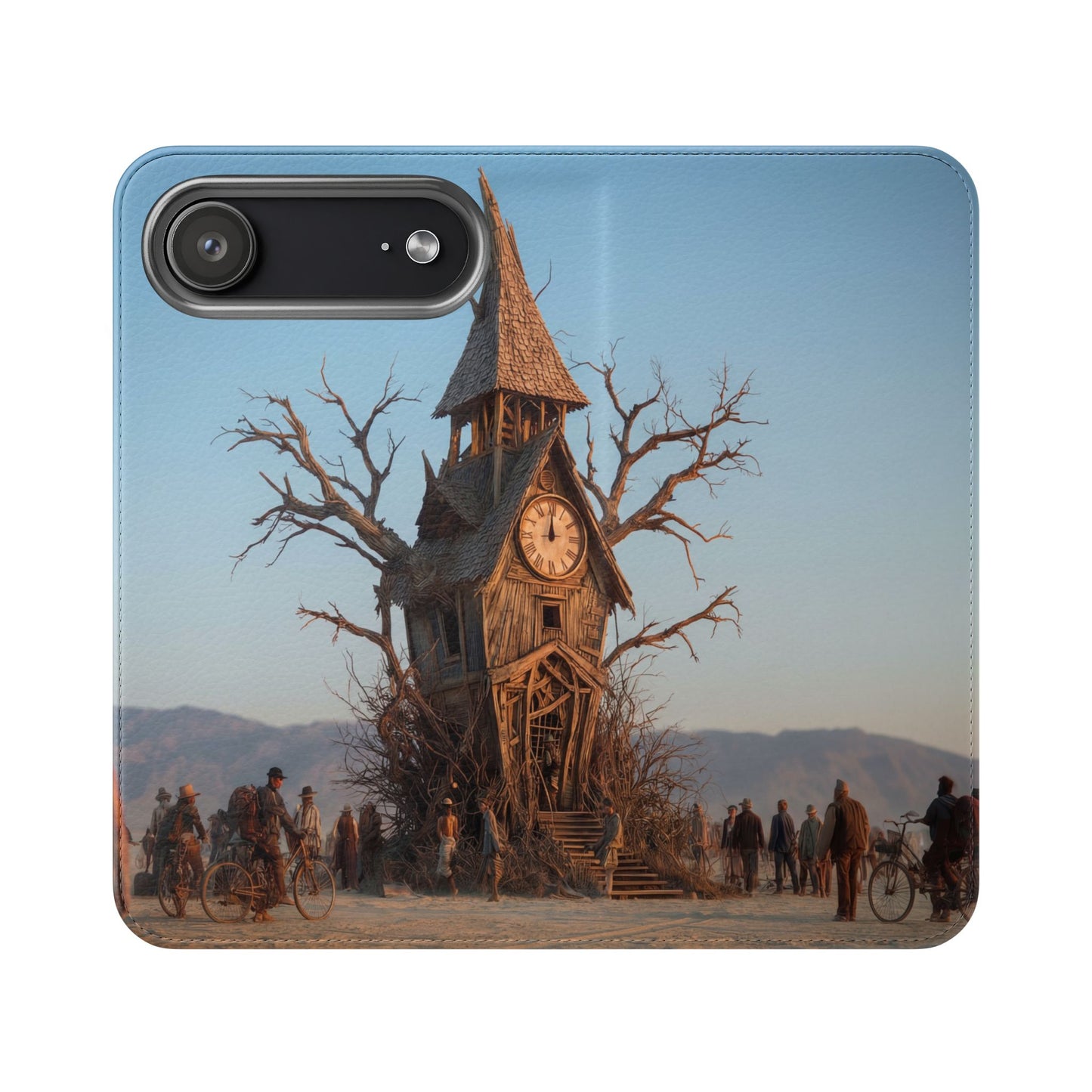Clocktower Wanderers Flip Cases – Dusty Desert Sentinel Scene