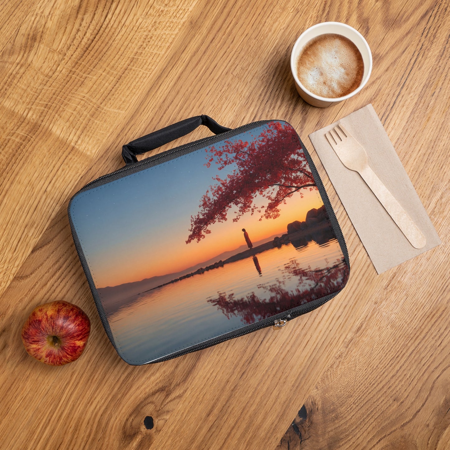 Cherry Blossom Sentinel Lunch Bag – Twilight Reflections by the Lake