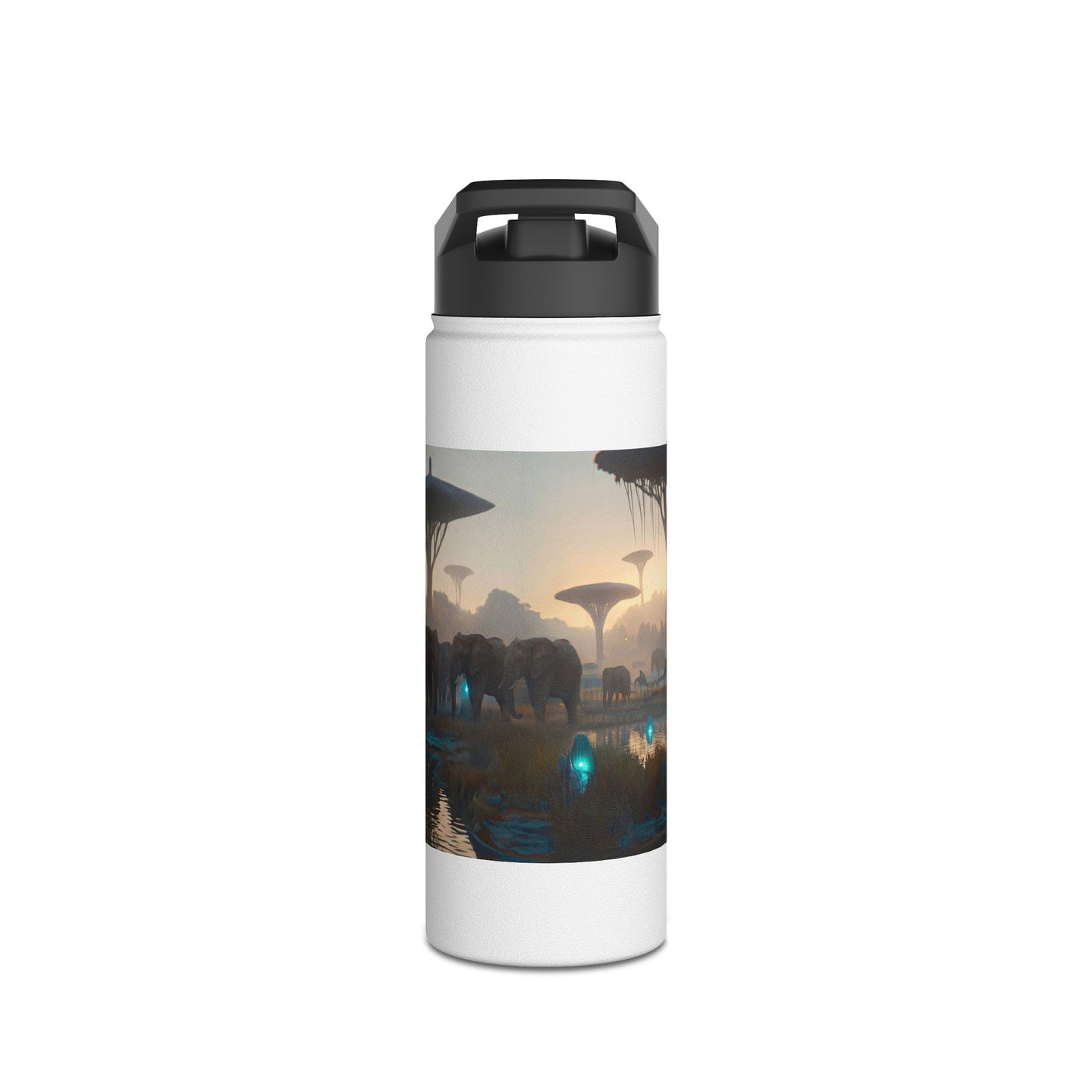 Misty Savannah Elephants Stainless Steel Water Bottle, Standard Lid – Dawn’s Whispering Herd
