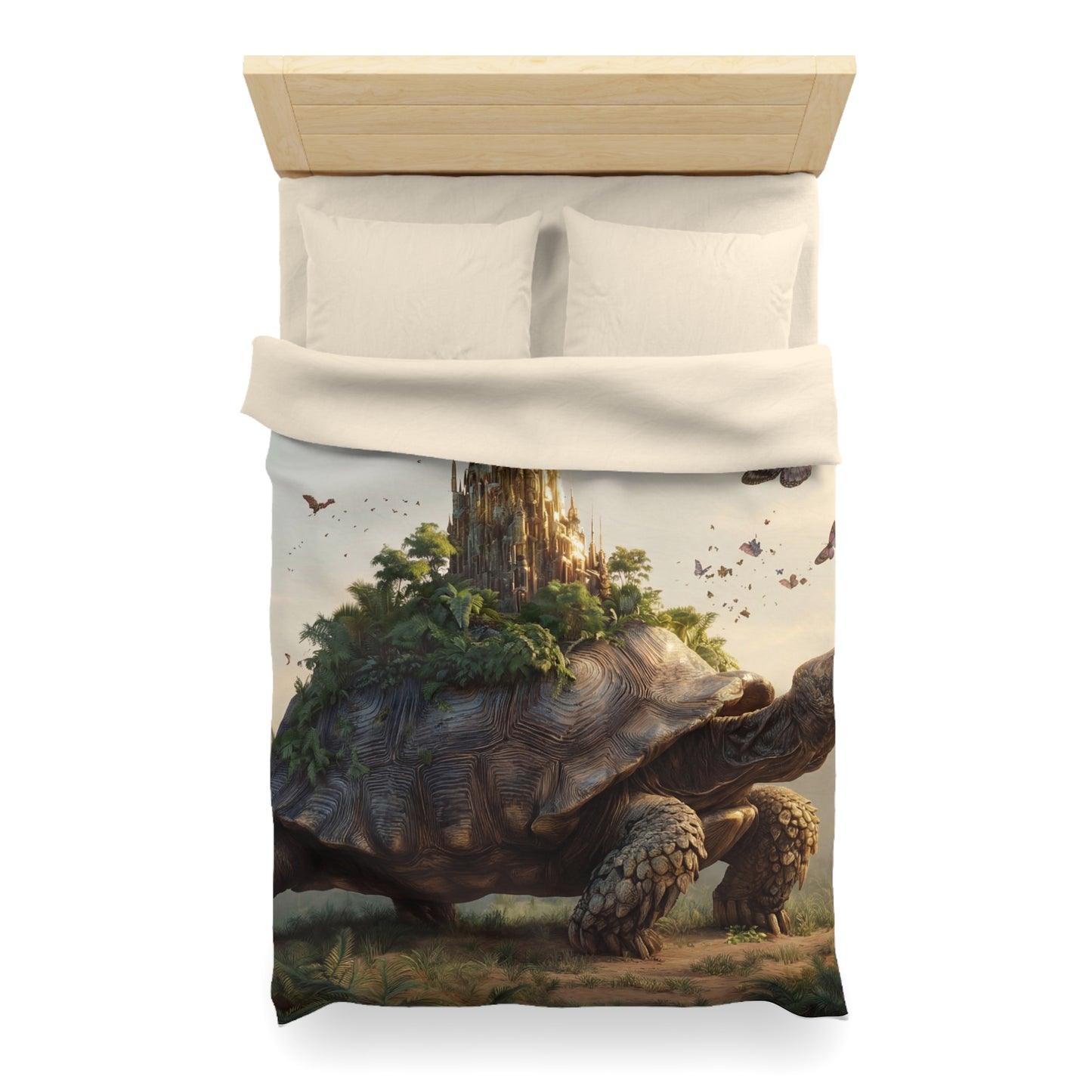 Ancient Turtle Citadel Microfiber Duvet Cover – Golden Castle on a Living Throne