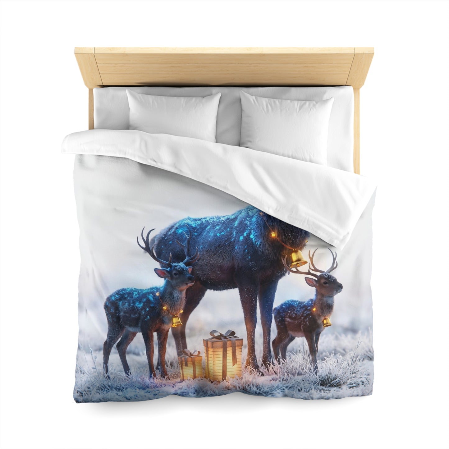 Frost-Clad Deer Family Microfiber Duvet Cover – Whispering Winter Giftscape