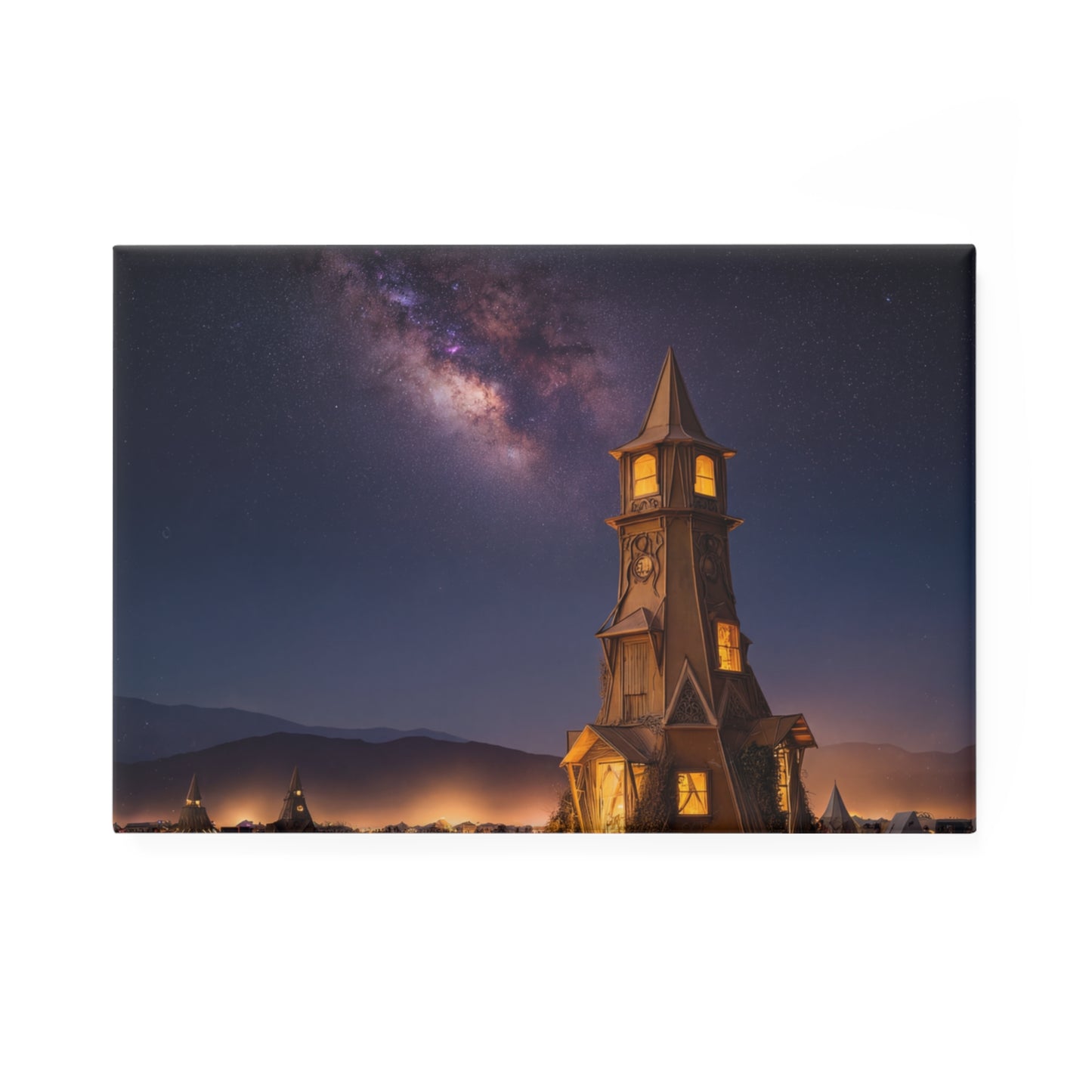 Starlit Tower Button Magnet, Rectangle (1 & 10 pcs) – Cosmic Hearth Under the Milky Way