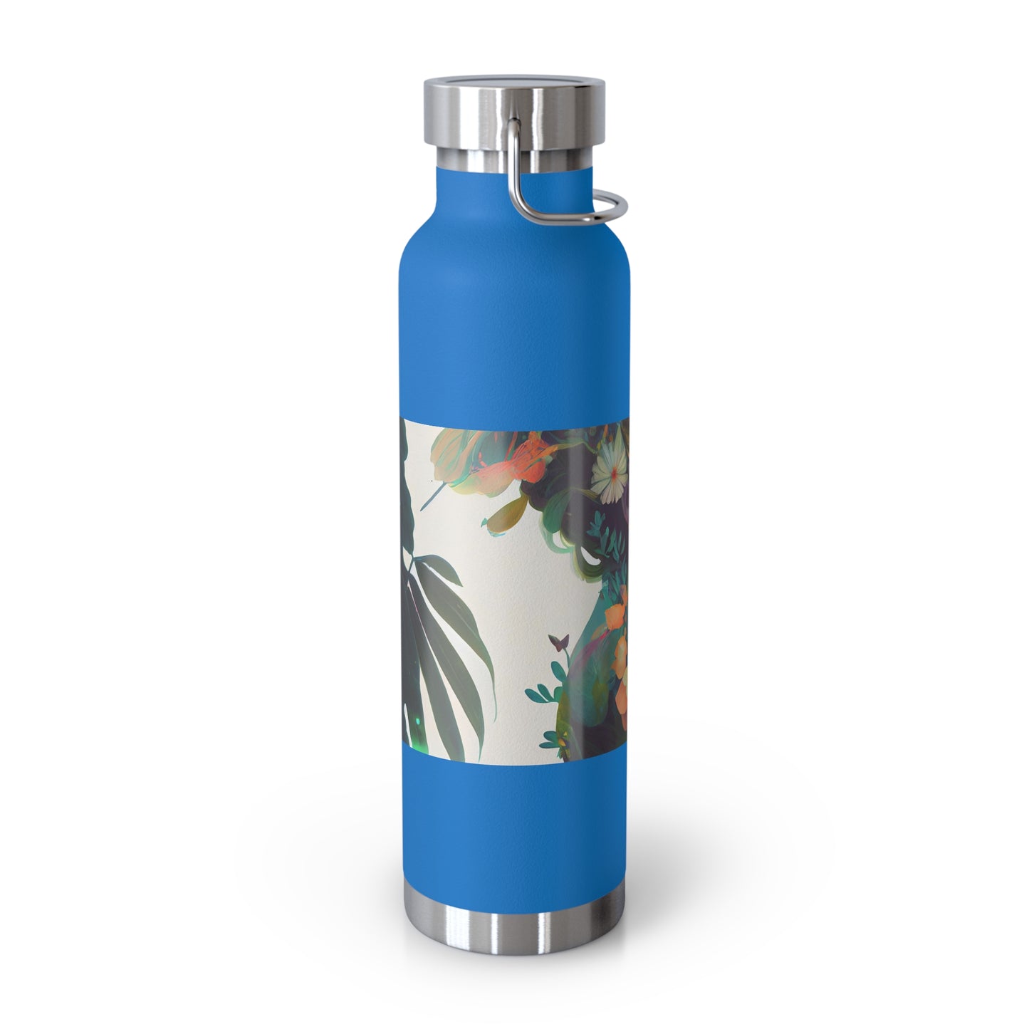 character design, double exposure shot, front profile of a beautiful tea faerie filled with a blooming amazonian jungle, happiness - Copper Vacuum Insulated Bottle, 22oz