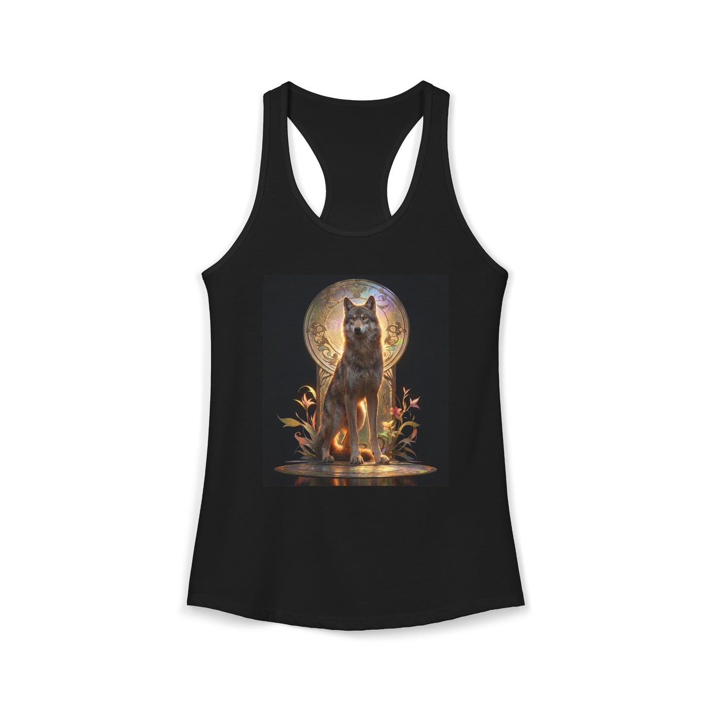 Twilight Wolf Guardian Tank – Ornate Sunburst Portrait Graphic