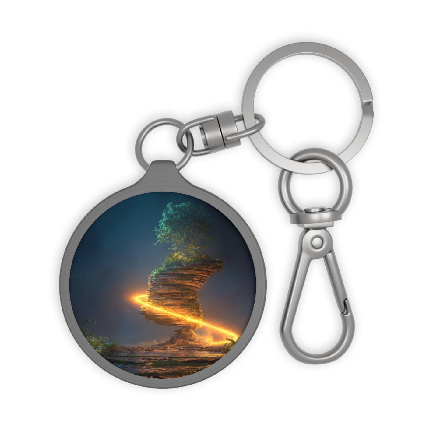 Floating Island Tree Keyring Tag – Celestial Glow in the Twilight Jungle