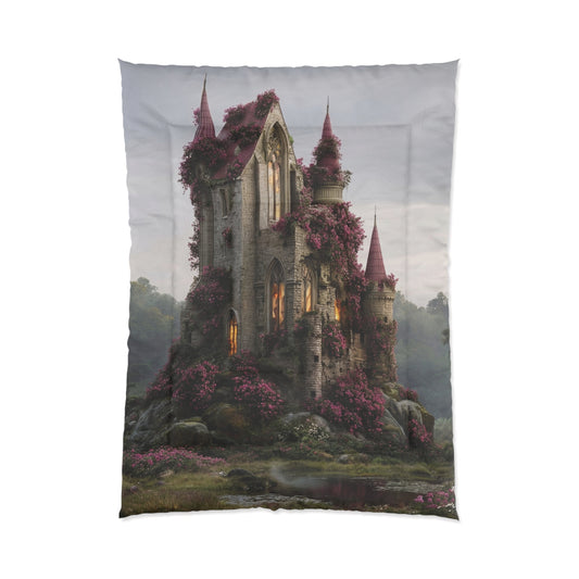 Rose-Spangled Castle Comforter – Whispering Dawn in the Wildwood