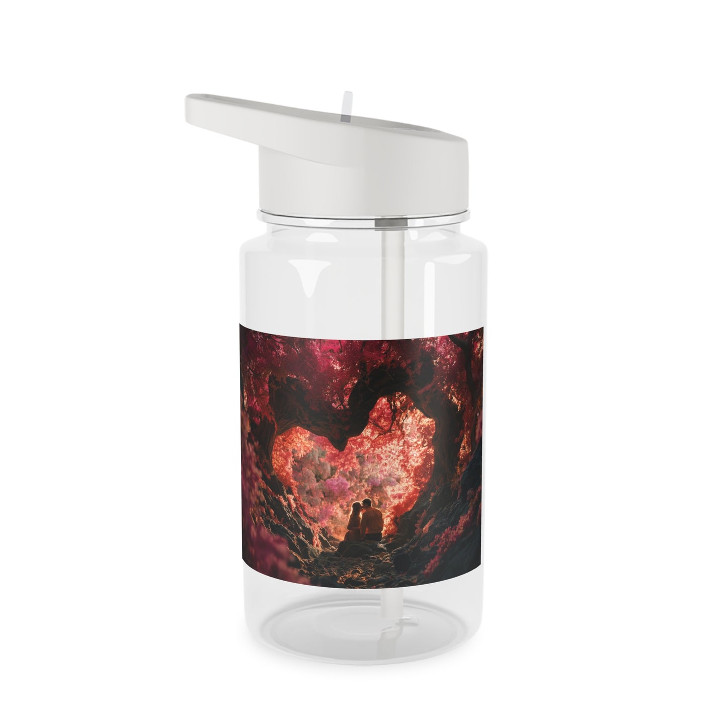 Heart-Shaped Forest Canopy Tritan Water Bottle – Crimson Glow Sanctuary