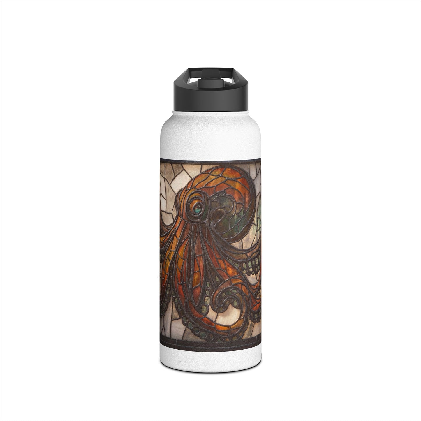 Stained Glass Octopus Water Bottle – Amber Abyss Guardian