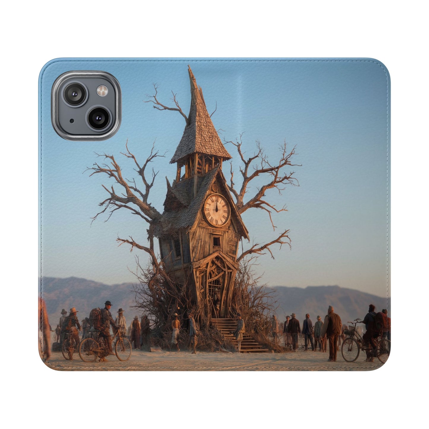 Clocktower Wanderers Flip Cases – Dusty Desert Sentinel Scene