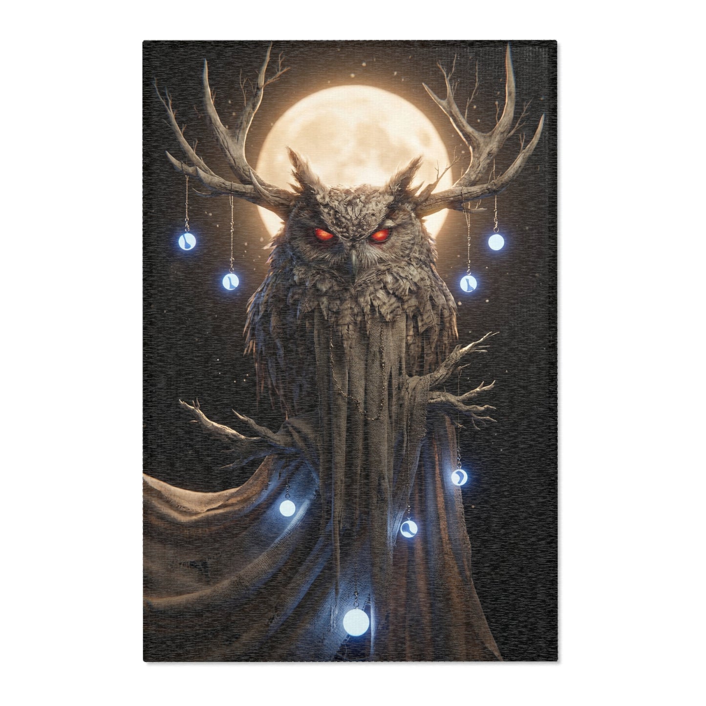 Moonlit Owl Sentinel Area Rug – Crimson-Eyed Guardian Under Full Moon