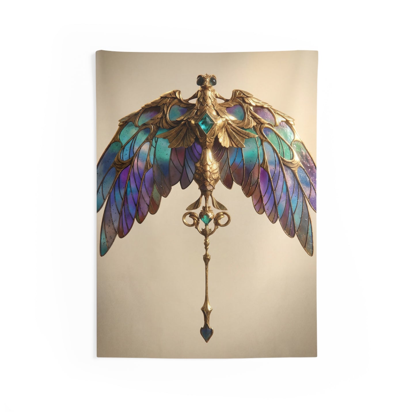 Celestial Phoenix Wand Tapestry – Starlit Wings & Emerald Heart