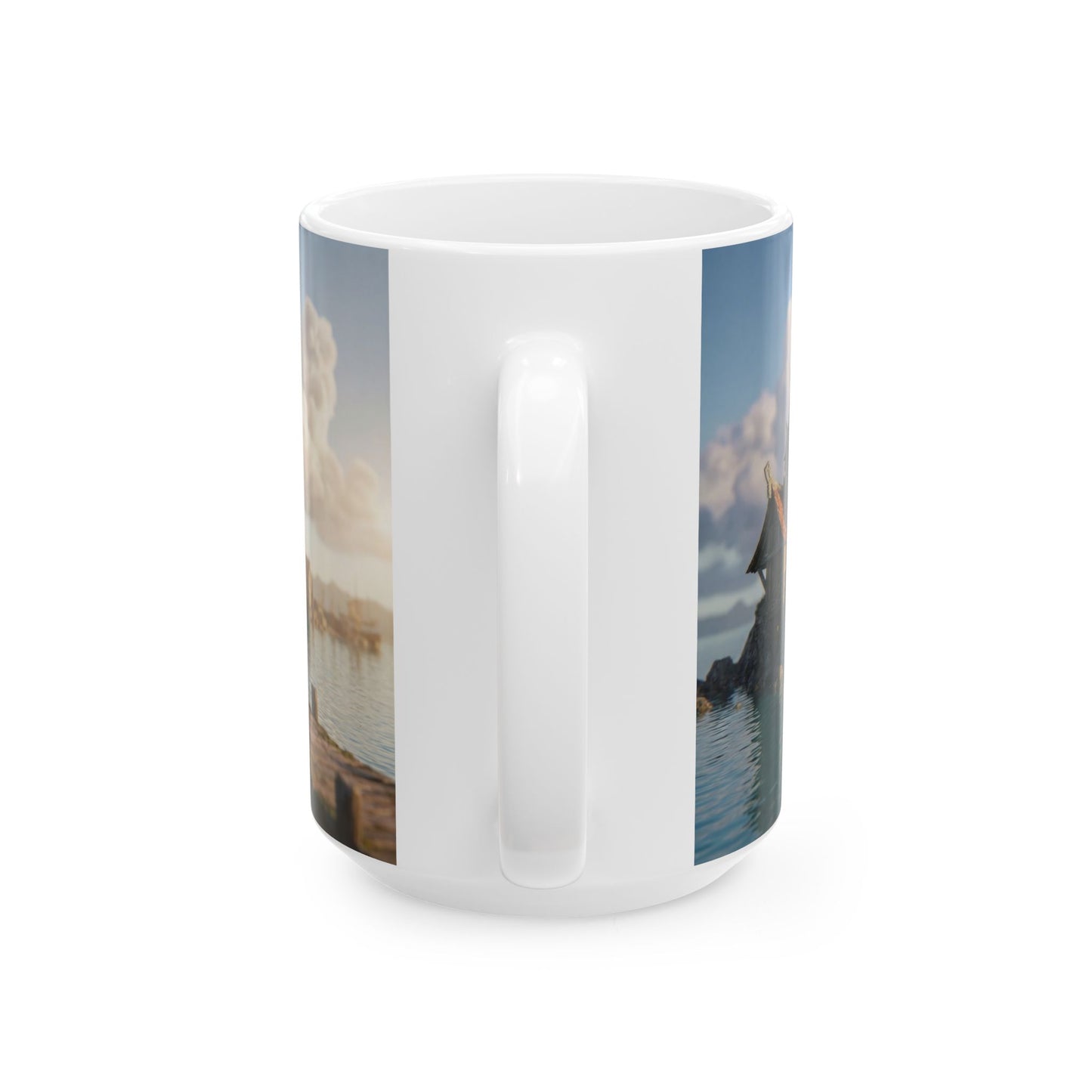 Coastal Viking Village Ceramic Mug – Sunset Harbor Whispers (11oz, 15oz)