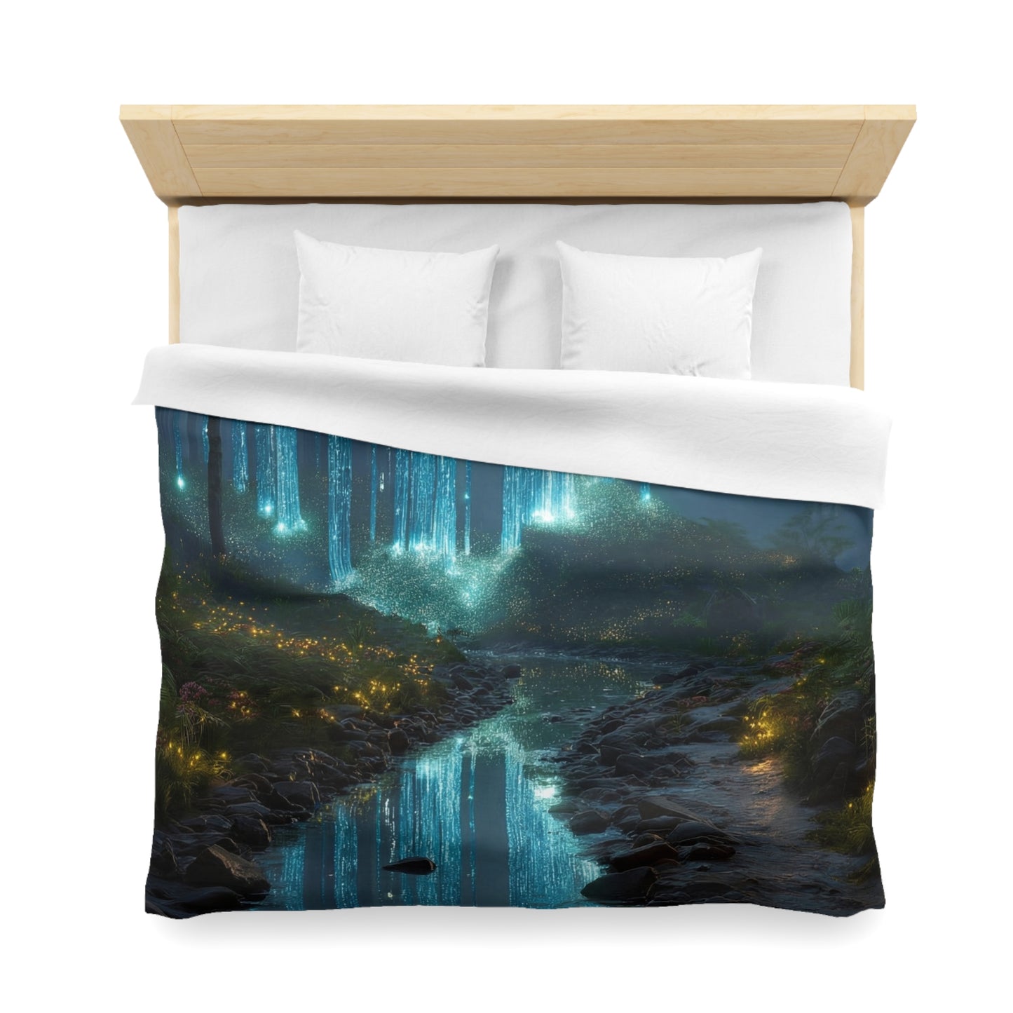 Celestial Waterfall Forest Microfiber Duvet Cover – Azure Light Reverie