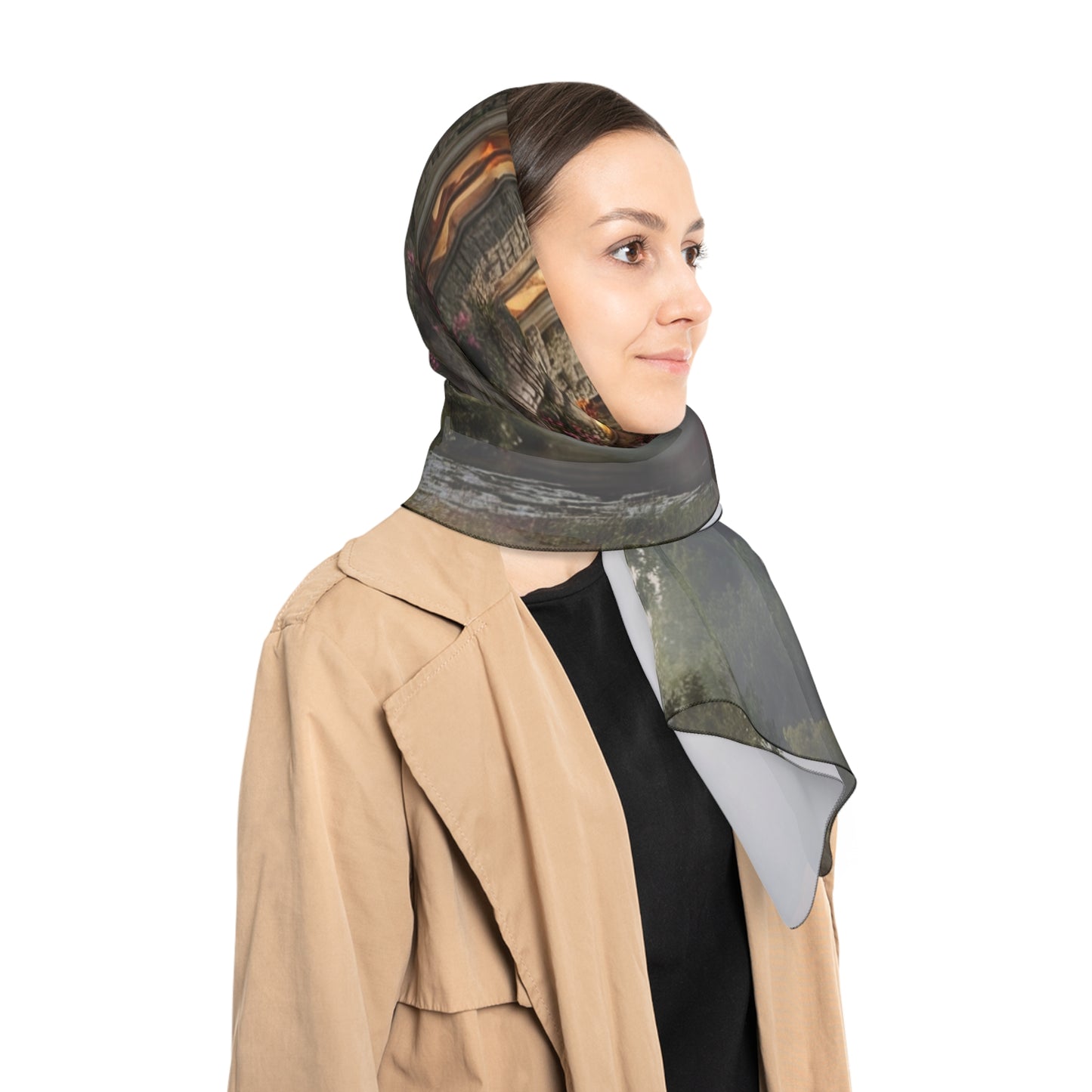 Blooming Castle Poly Scarf – Twilight Rose Sanctuary
