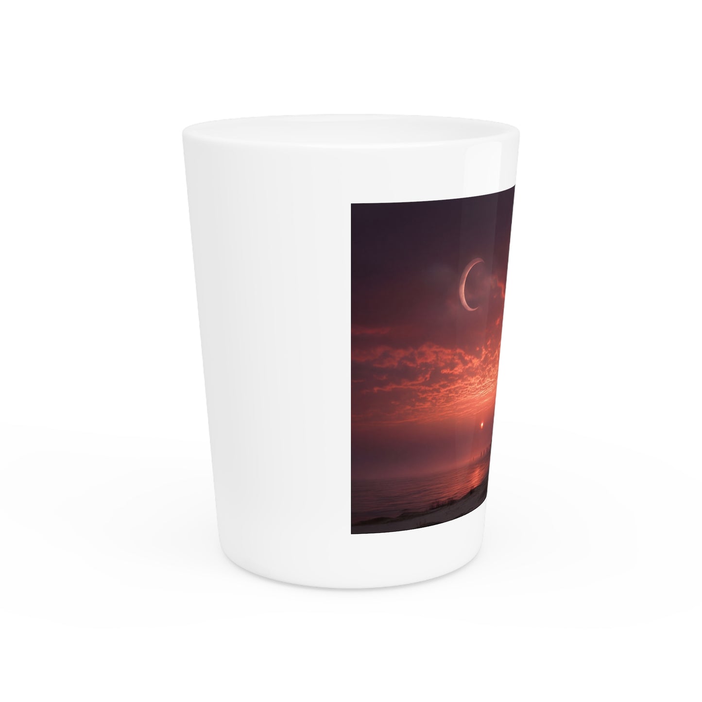 Moonlit Staircase Shot Glass – Crimson Horizon Sentinel Design