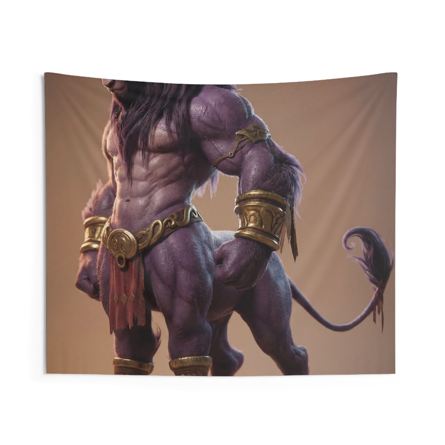 Purple Bull Sentinel Indoor Wall Tapestries – Mythic Warrior in Golden Bands